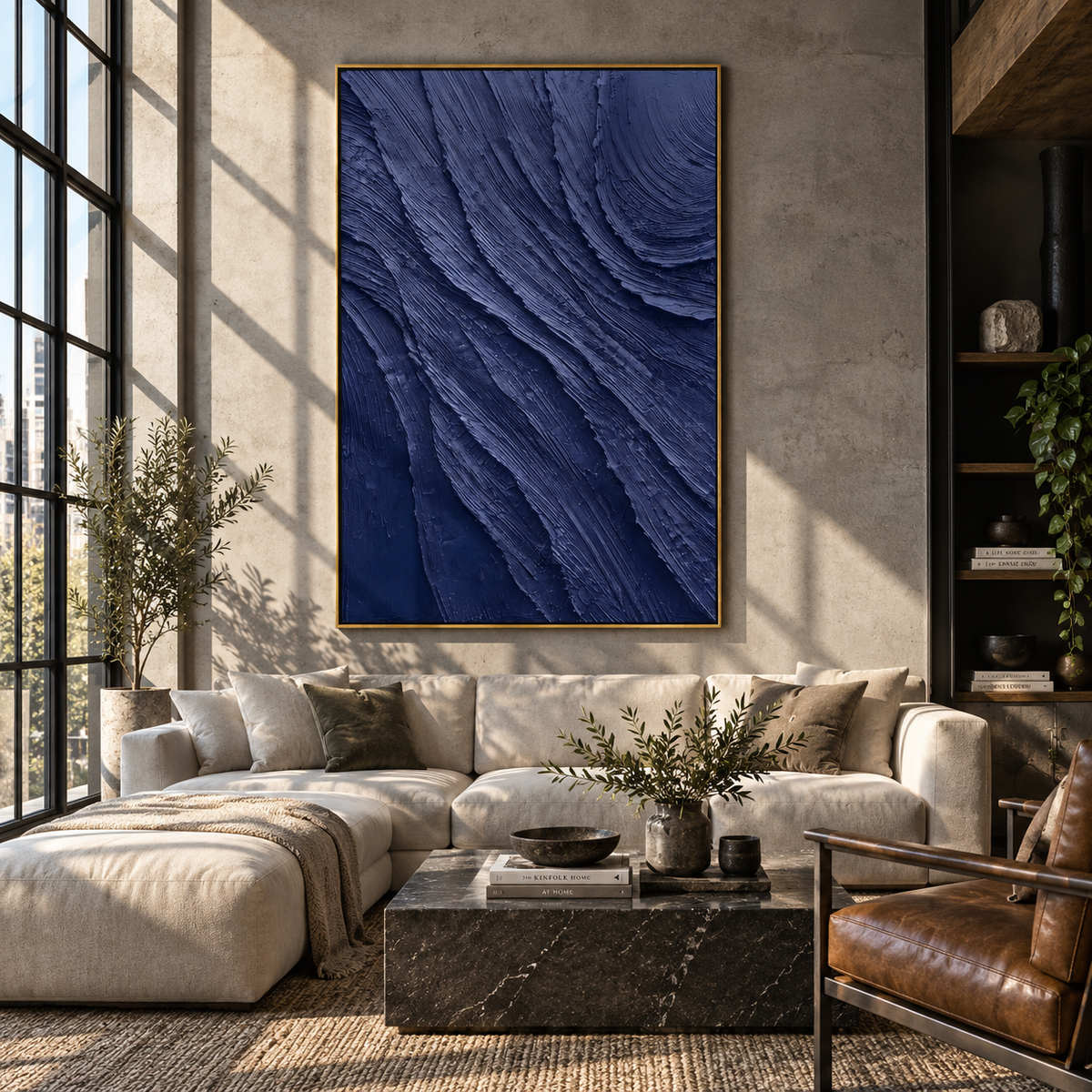 Midnight Currents Fold artwork shown with modern interior materials