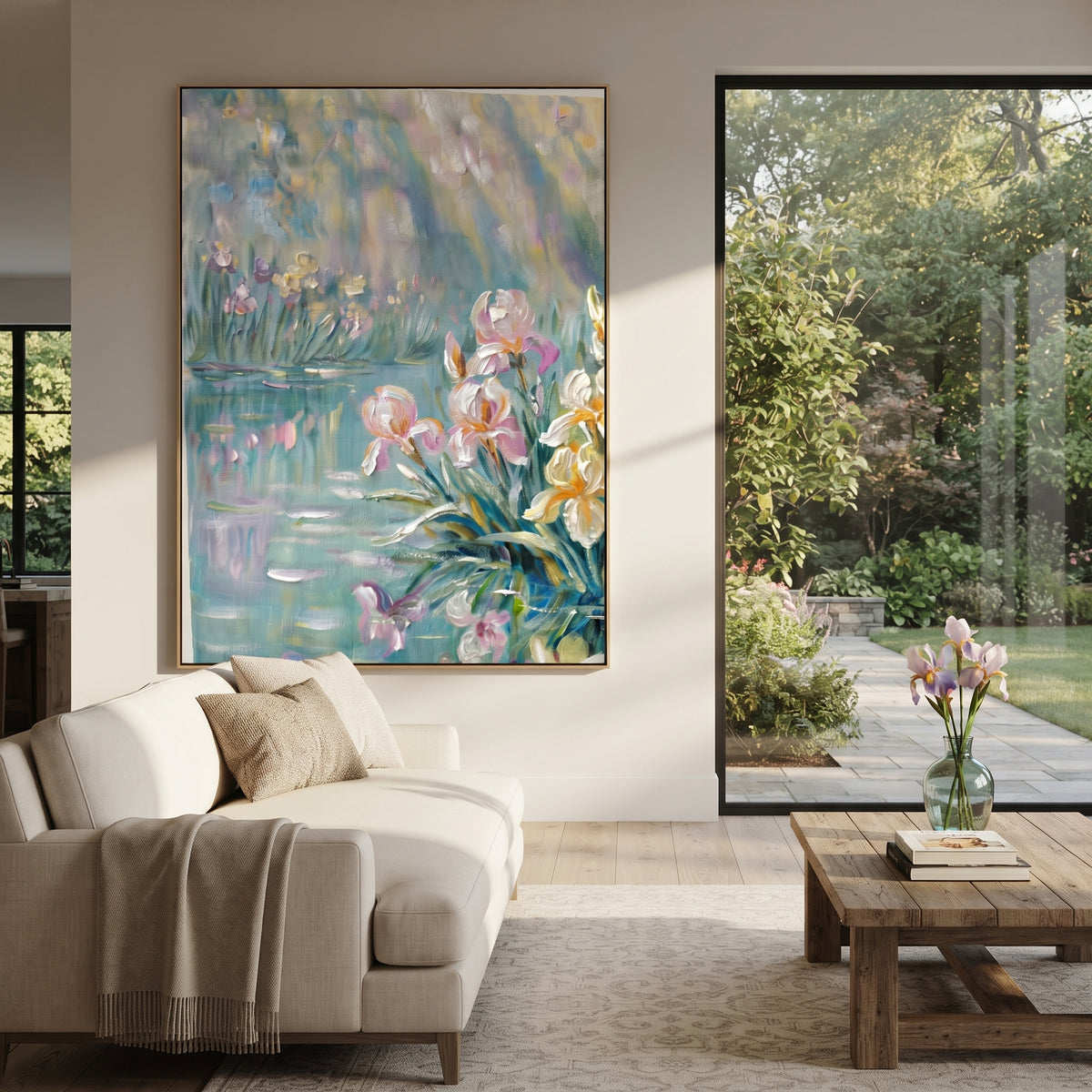 Irises at First Light artwork shown with modern interior materials