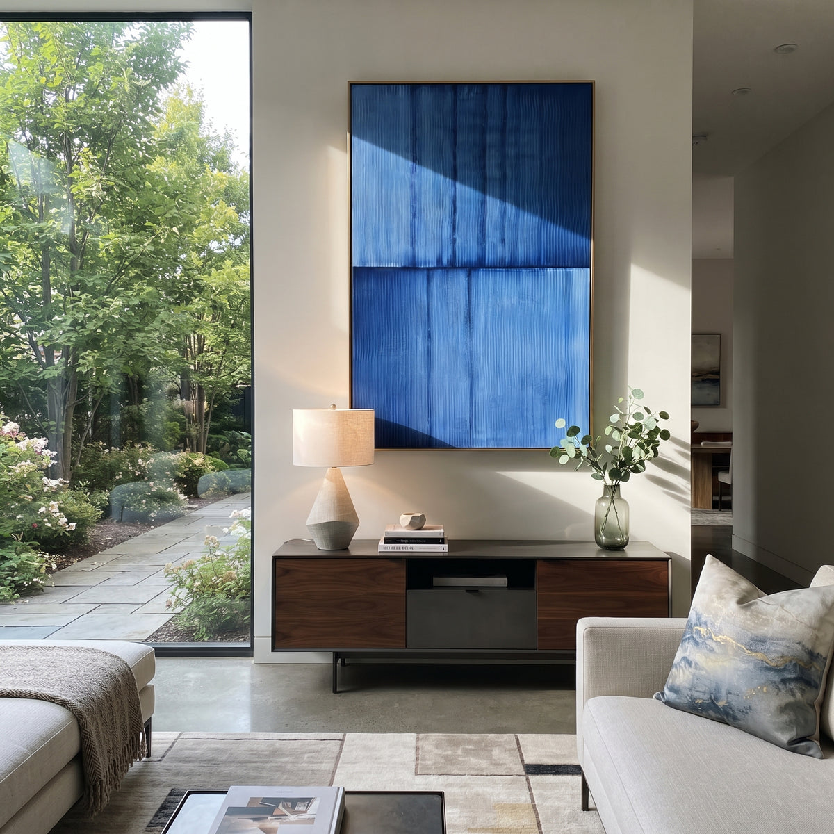 Cobalt Rooms at Dusk textured wall art shown in a contemporary room setting
