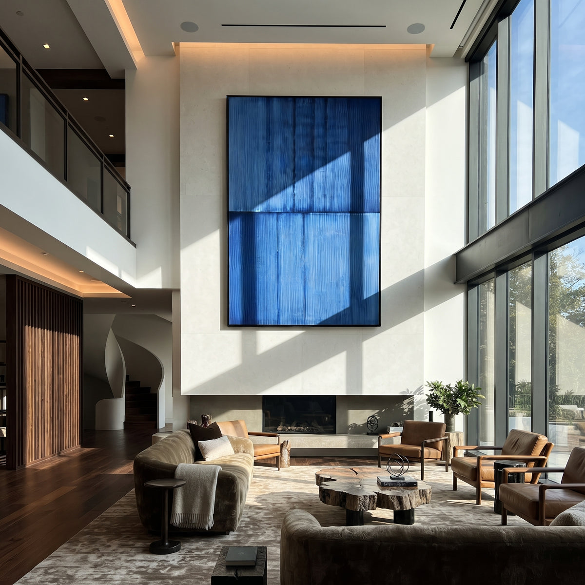 Cobalt Rooms at Dusk vertical painting displayed as a room focal point