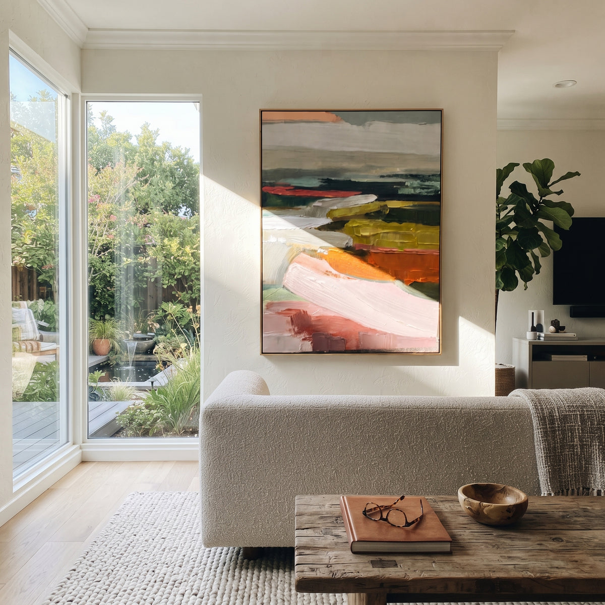 Pastel Fields Recede artwork shown with modern interior materials