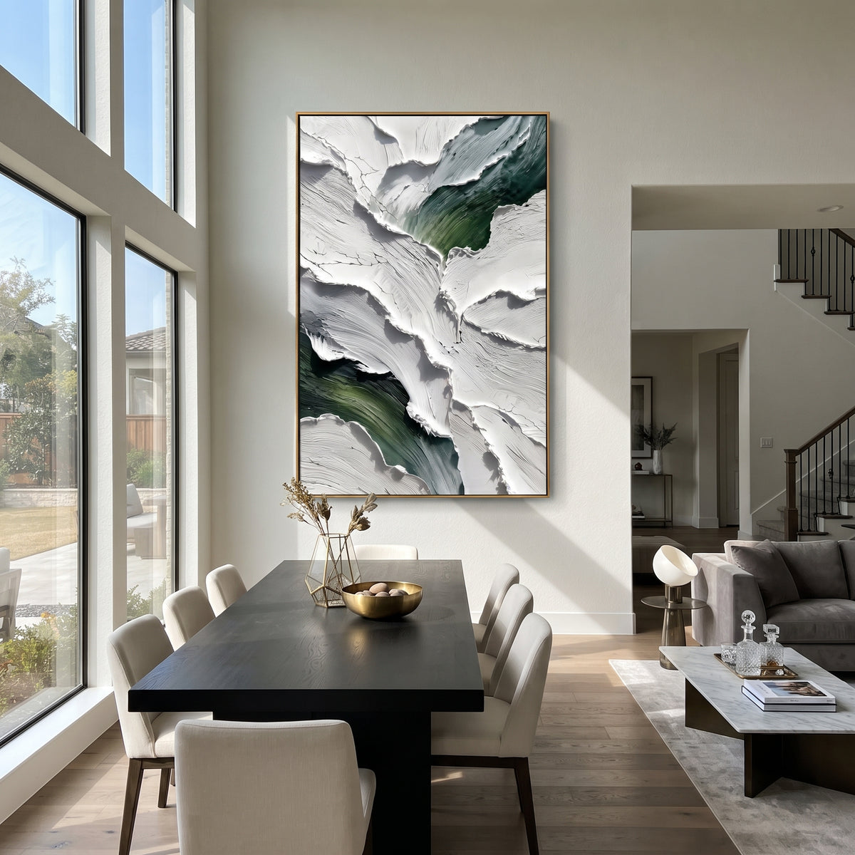 White Peaks Split Green artwork shown with modern interior materials