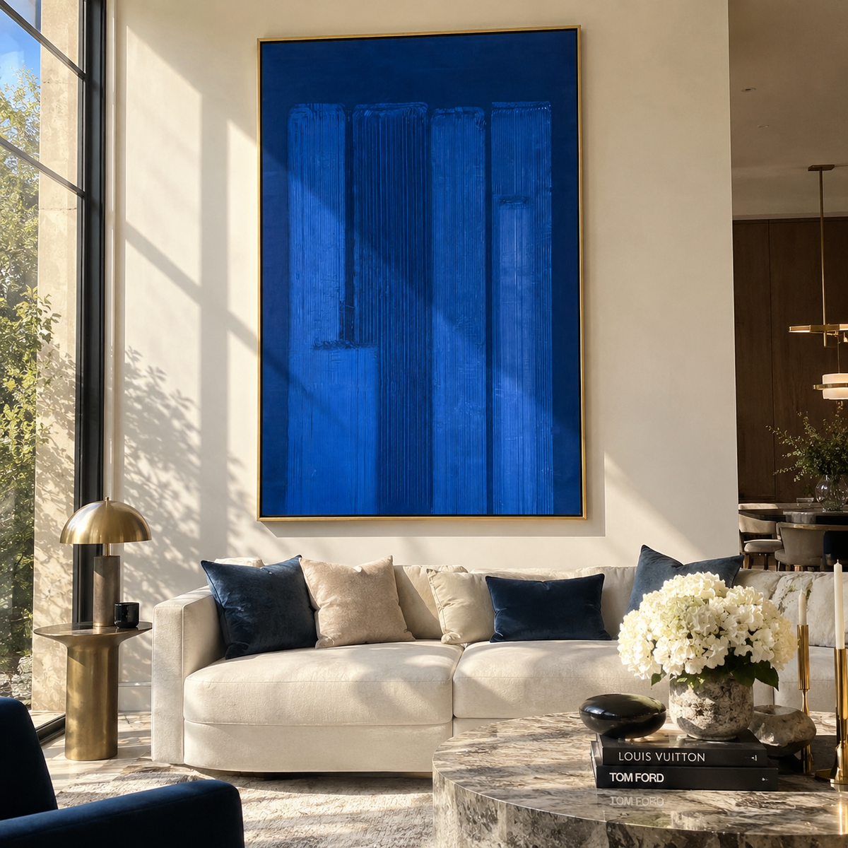 Blue Chambers Glow artwork shown with modern interior materials