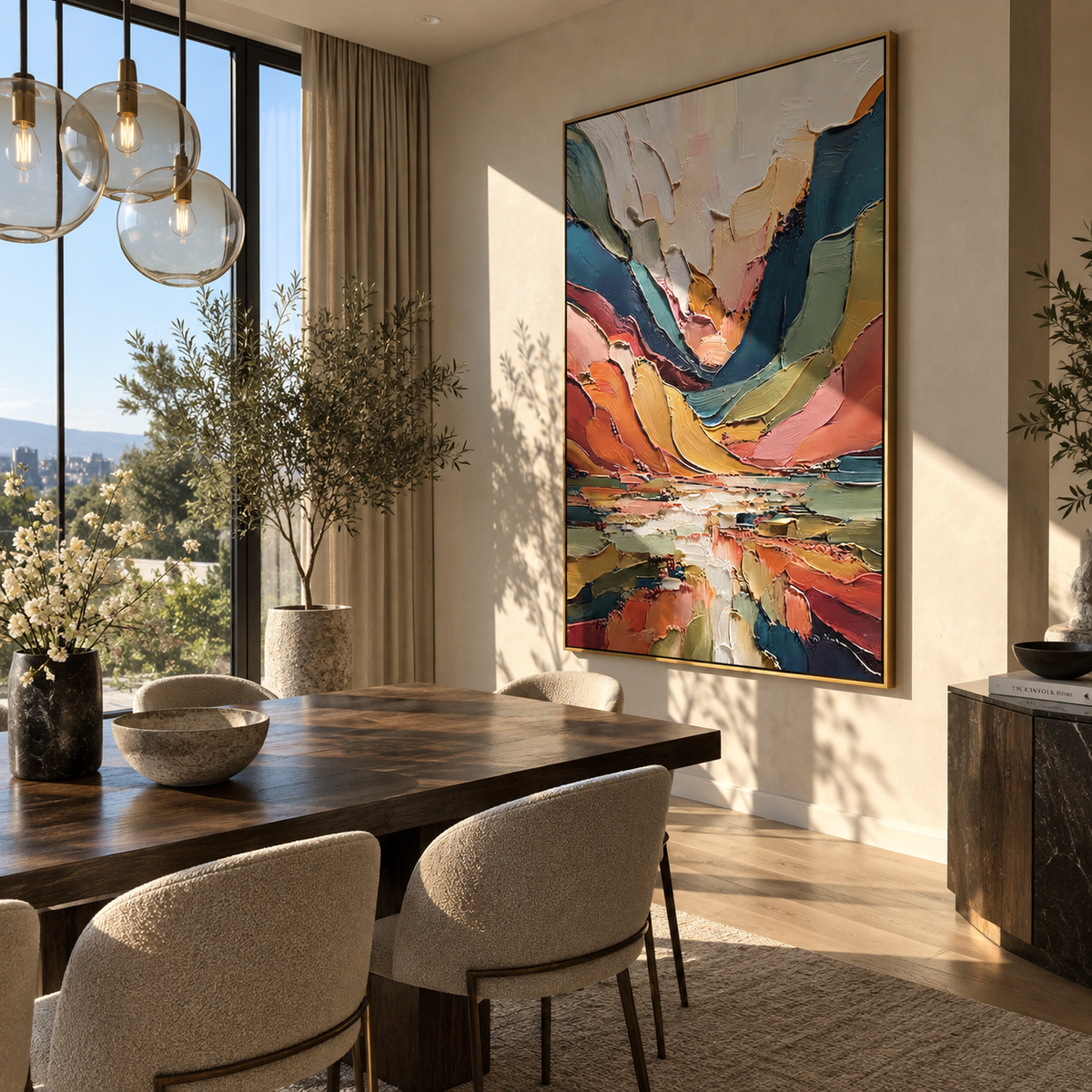 Canyon Colors Converge artwork shown with modern interior materials