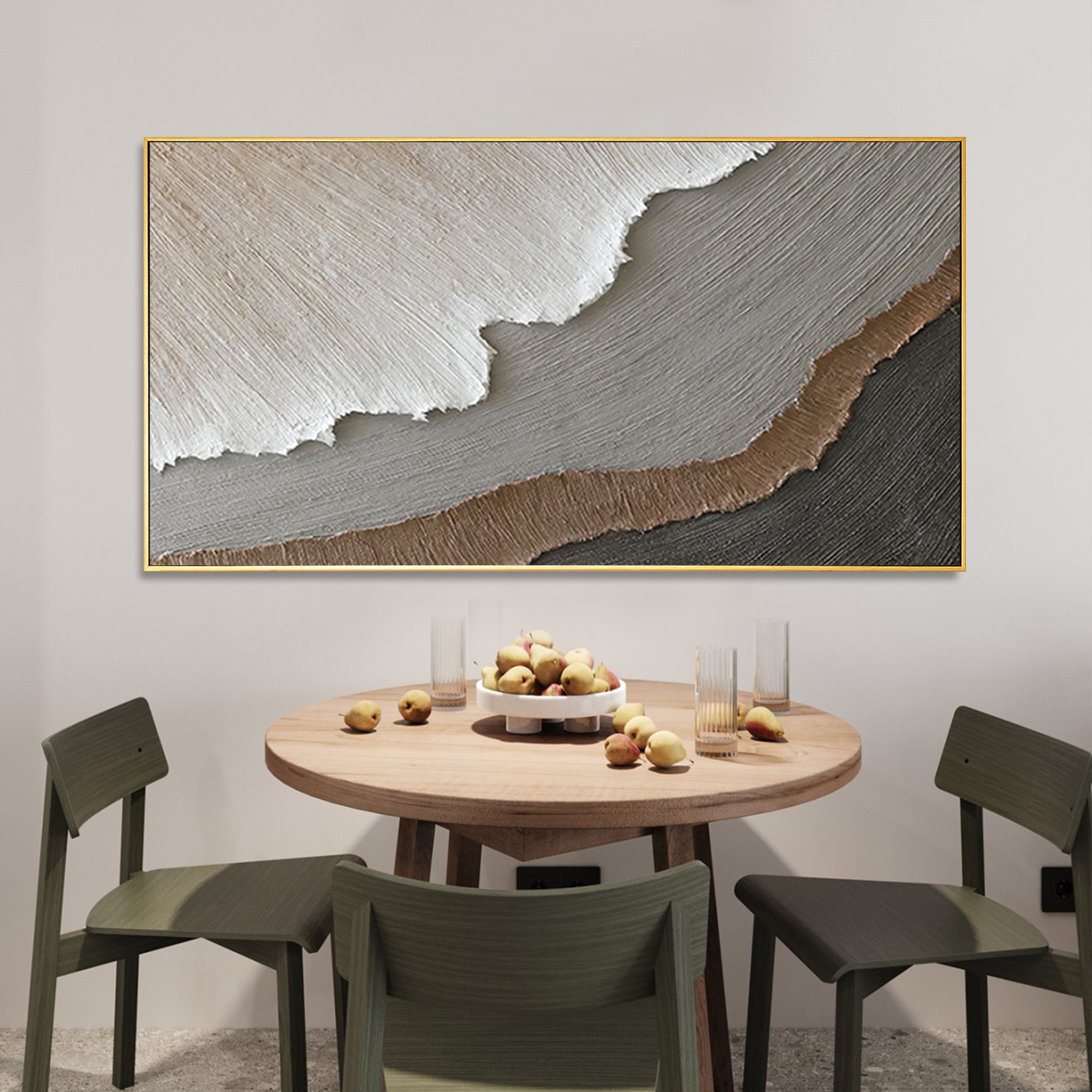 Terrain Strata – Hand-Painted Neutral Grey and Brown 3D Plaster Relief Texture Painting | Japandi Organic Texture Living Room & Bedroom Art