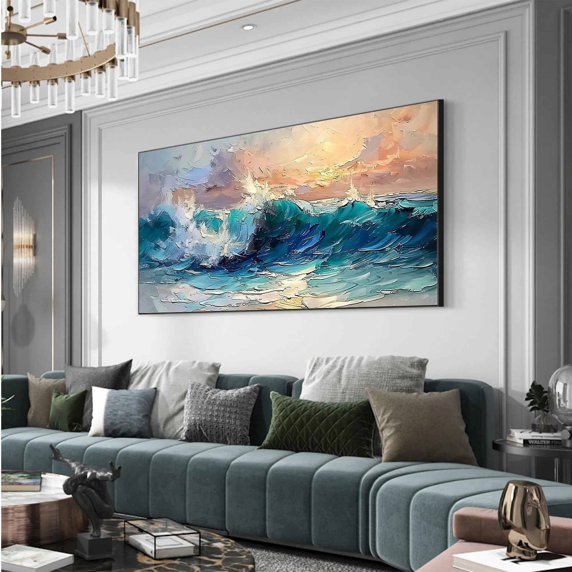 Indigo Surge – Hand-Painted Deep Blue and Sunset 3D Heavy Texture Palette Knife Texture Painting | Modern Abstract Living Room & Office Art
