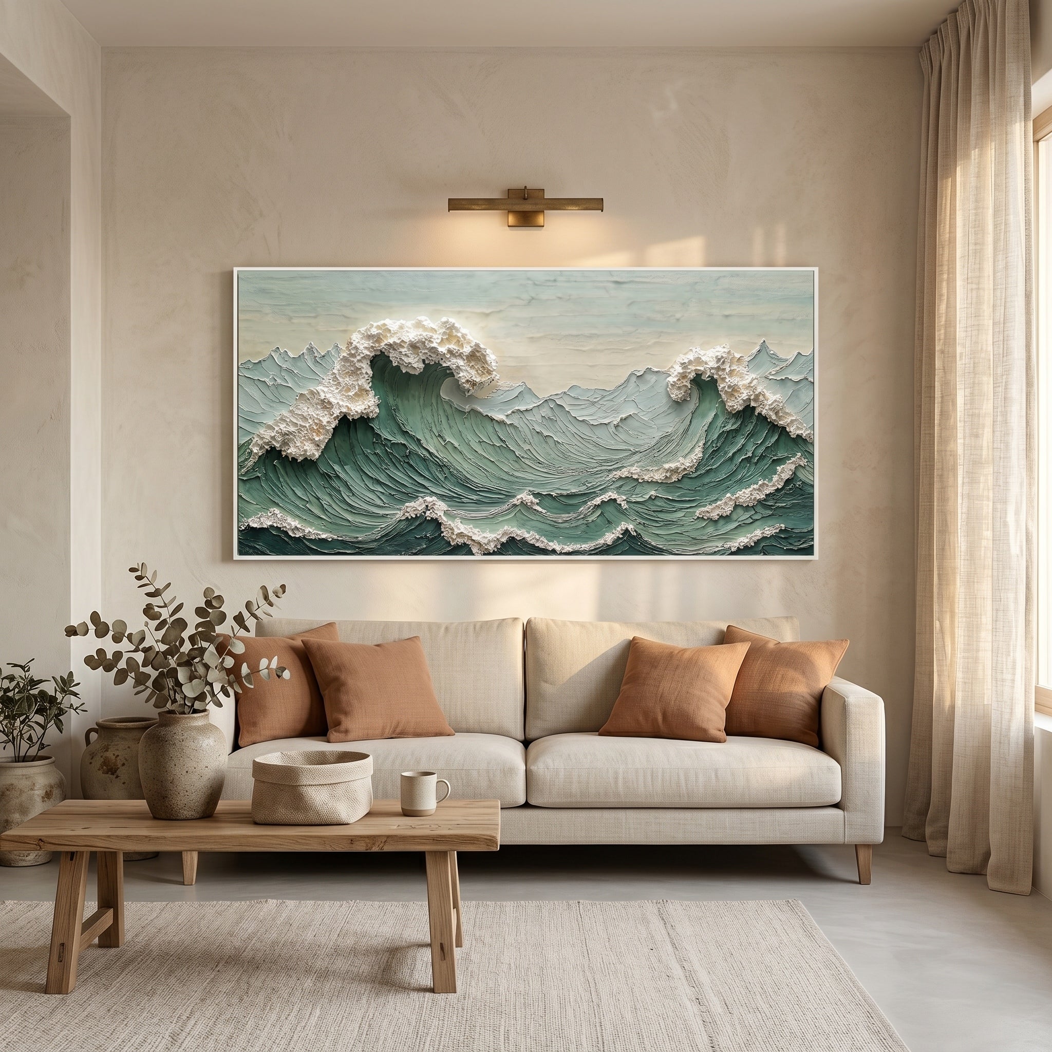 The Awakening Surge – Modern Heavy Impasto Painting | Creative Wabi-Sabi Sea Wave Living Room Art