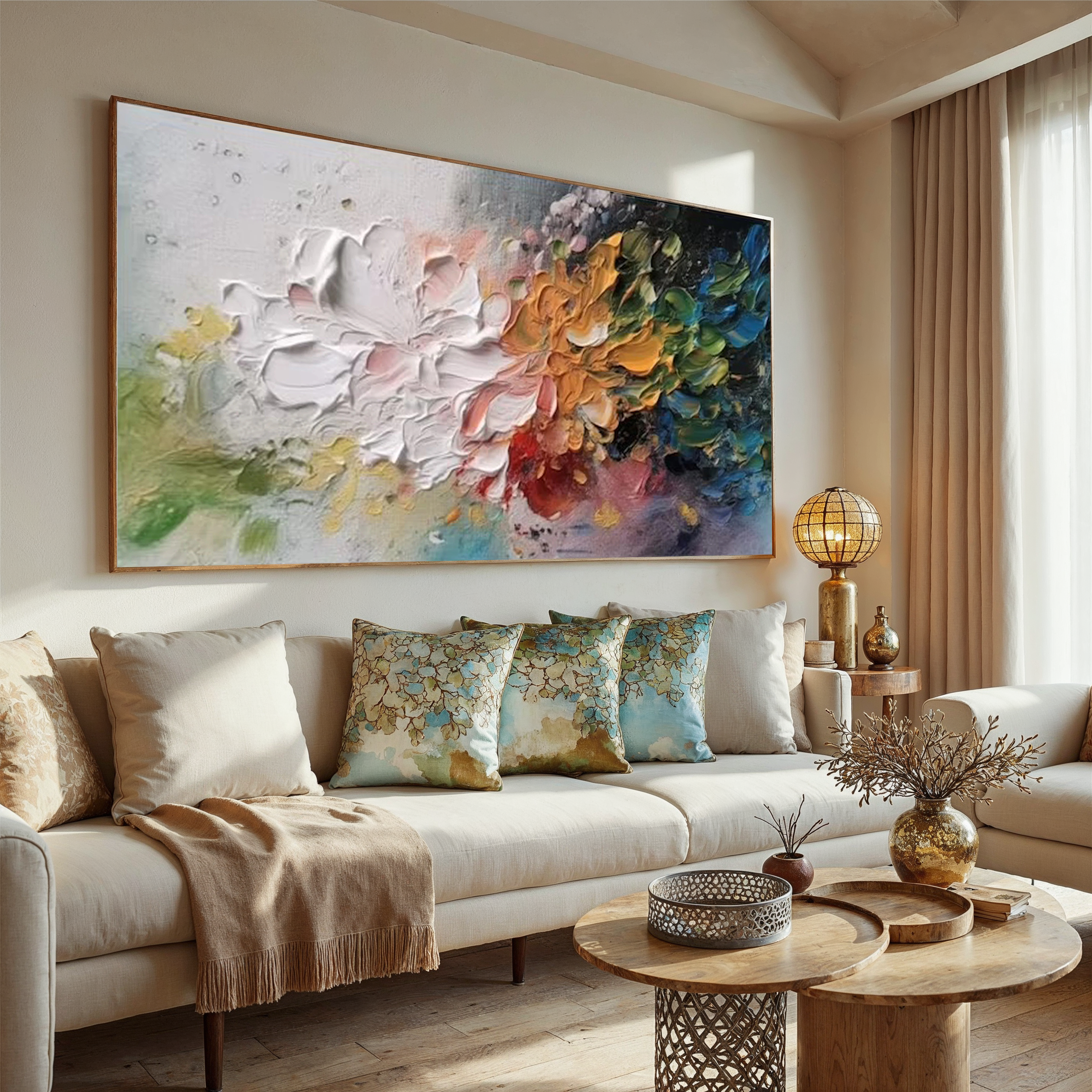 Prism Bloom – Hand-Painted Multicolored Palette Knife 3D Abstract Painting | Vibrant Botanical Living Room & Dining Room Art