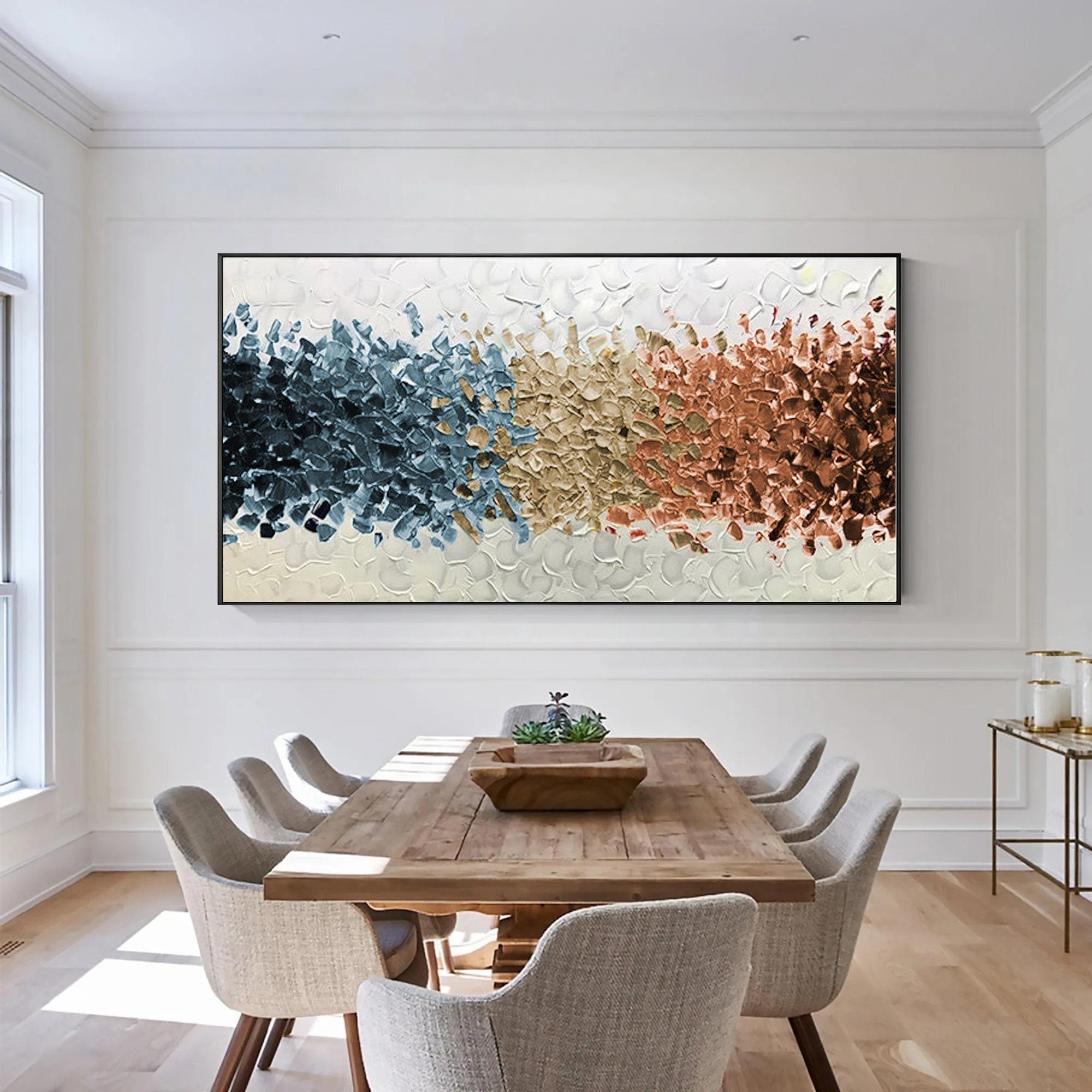 Tricolor Rhythm – Modern Abstract 3D Palette Knife Mixed Media Texture Painting | Modern Abstract Living Room & Office Art