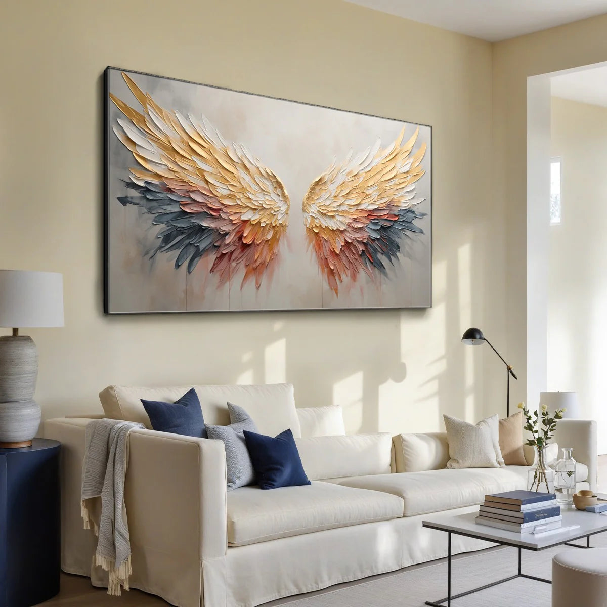 Celestial Ascent – Gold & Rose Pink Feather Relief Texture Painting | Modern Luxury Metallic Living Room & Hotel Art
