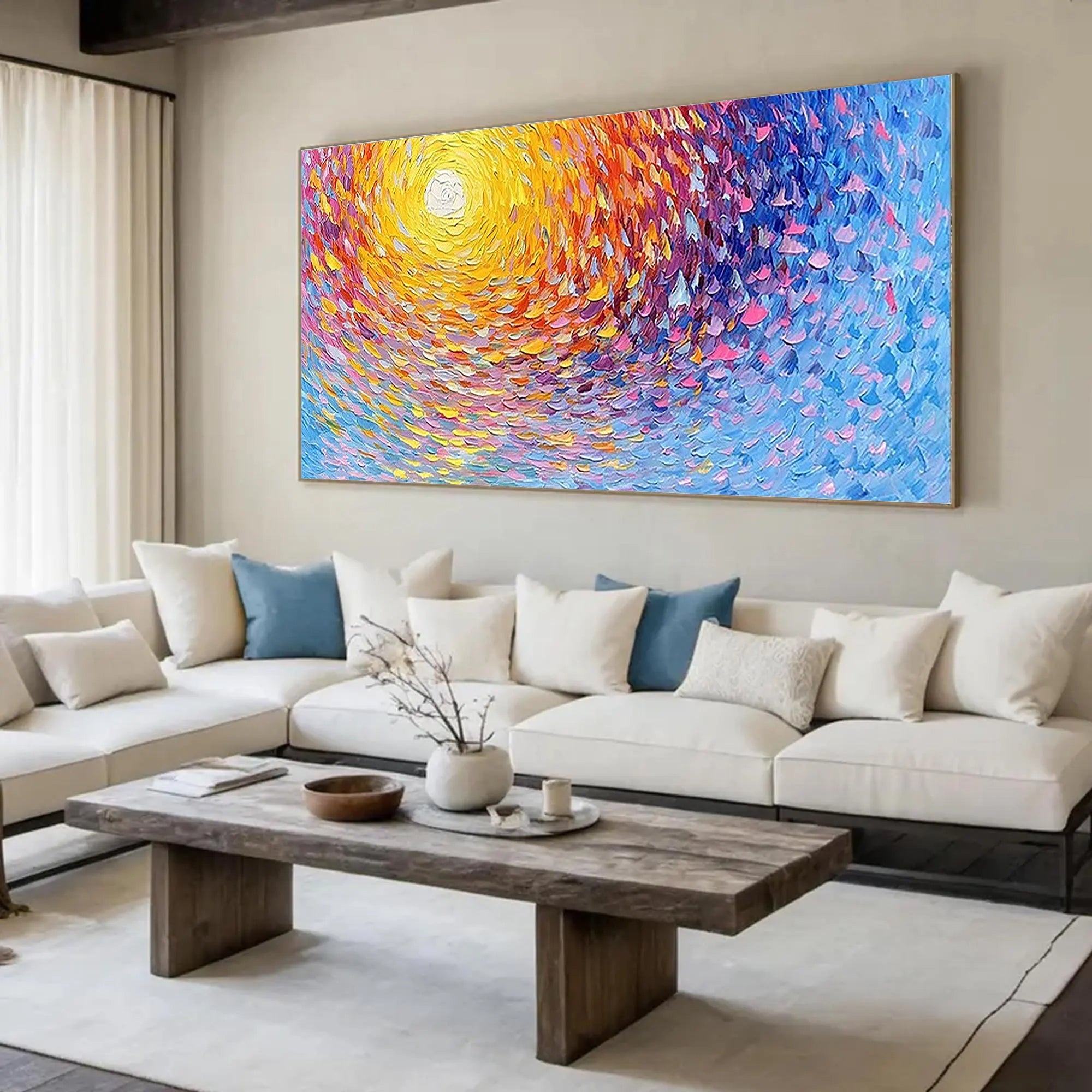 Sunlight Swirl – Vibrant Van Gogh Style Impressionism Abstract Painting | Bold Abstract Palette Knife Living Room Art