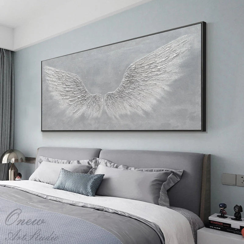 Angelic Reach – Silver-Grey Plaster Relief Texture Painting | Contemporary Plaster Texture Living Room & Office Art