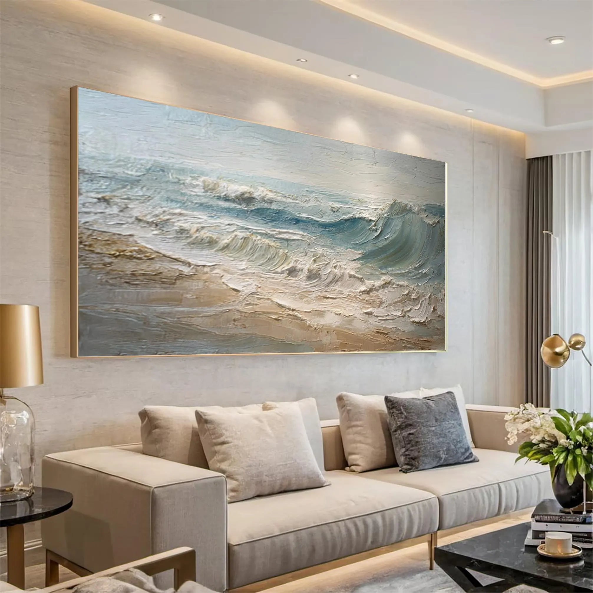 Ocean Mist – Modern Coastal Plaster Relief Texture Painting | Coastal Modern Living Room & Bedroom Art