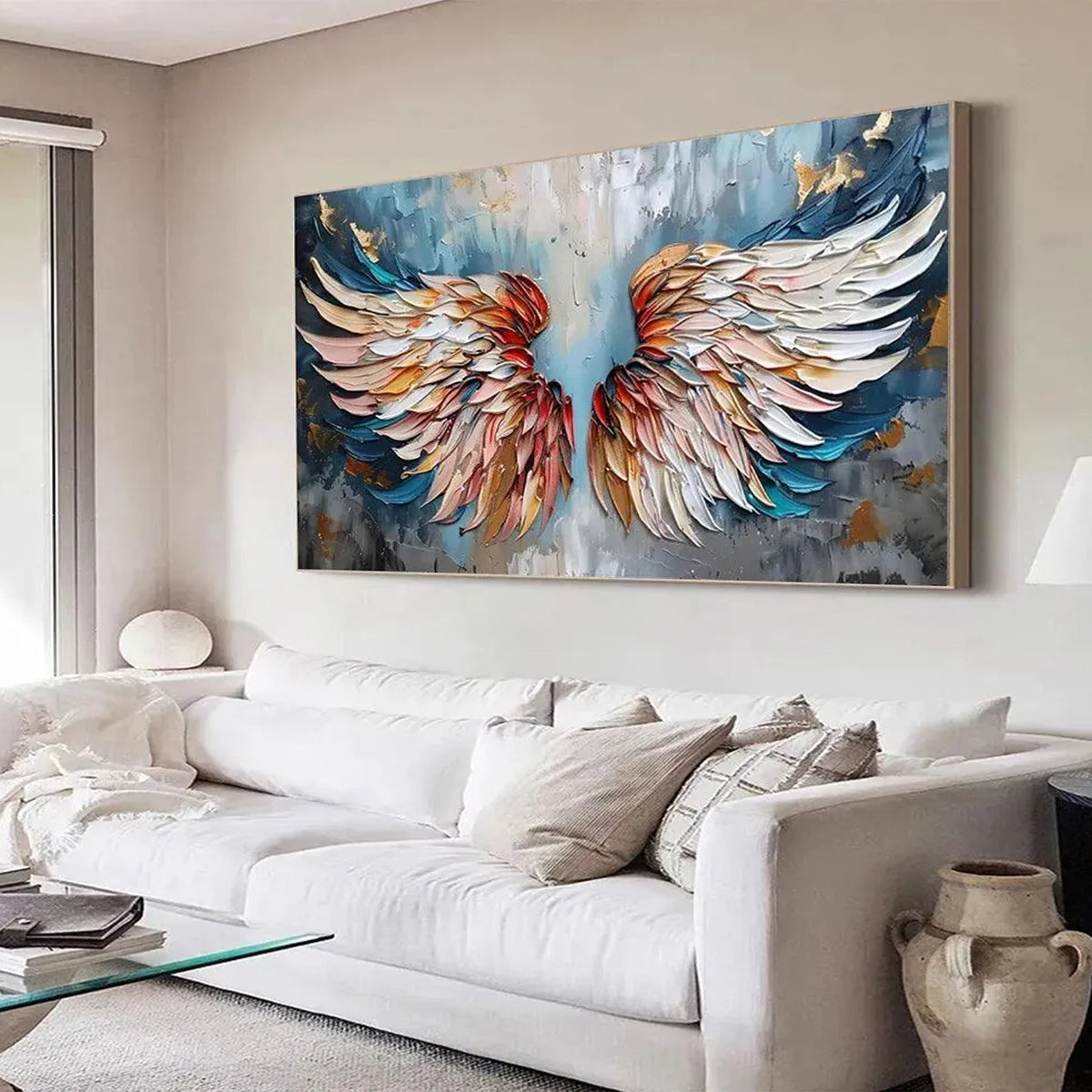 Angelic Rise – Modern Feather Relief Texture Painting | Contemporary Plaster Texture Living Room & Office Art