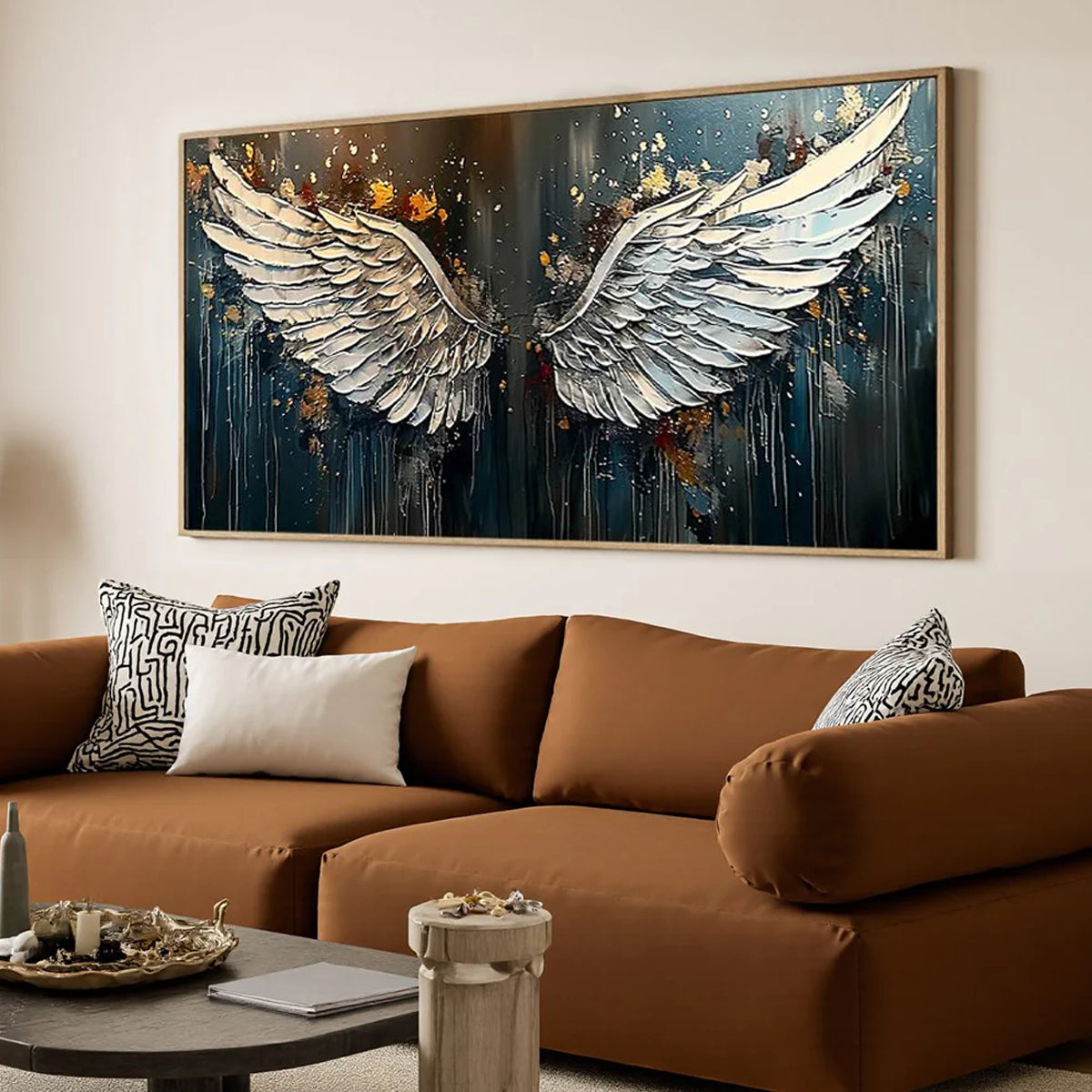 Awakening Wings – Heavy Impasto Angel Wings painting | Modern Luxury Dark Gold Leaf  Living Room Art