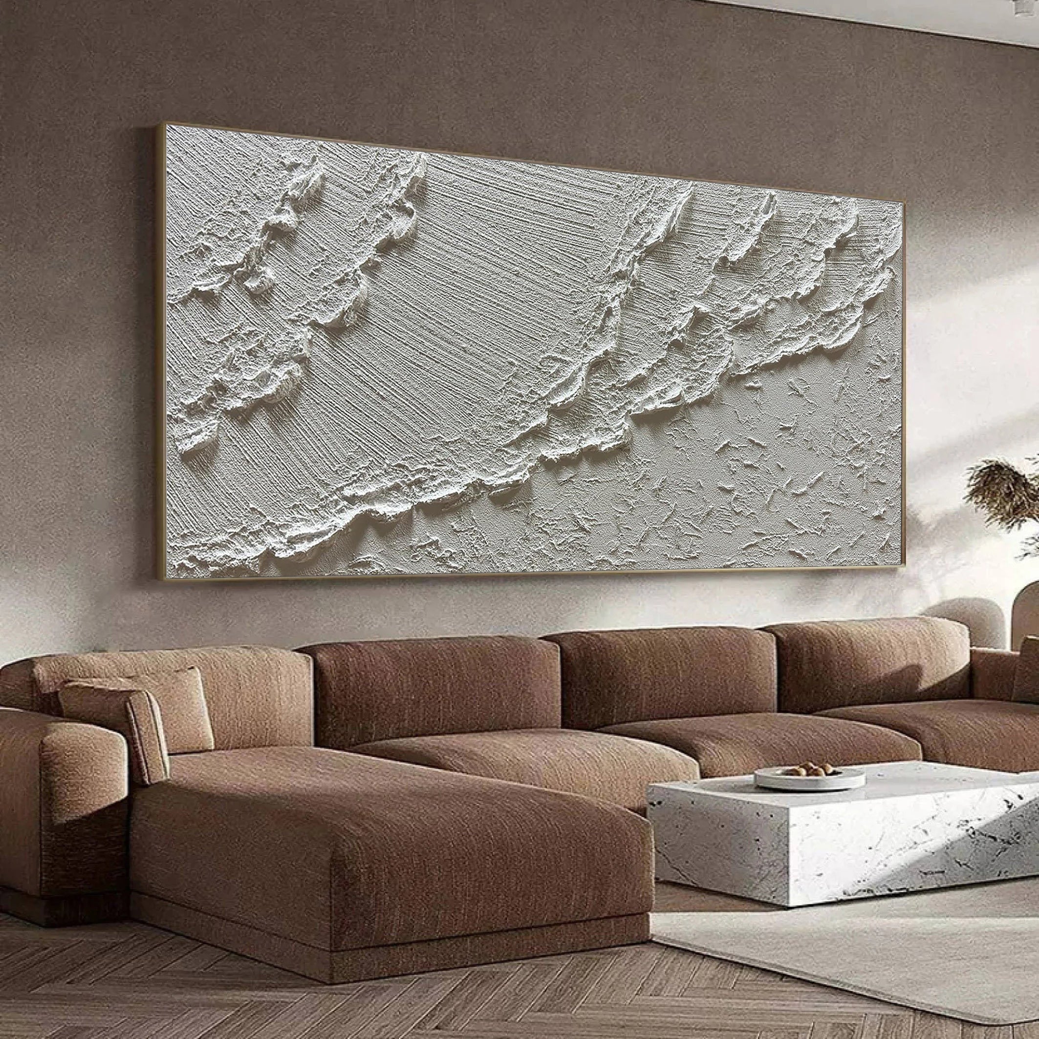 Silver Ridge – Modern White Abstract Relief Minimalist Painting | Modern Minimalist Bedroom & Home Office Art