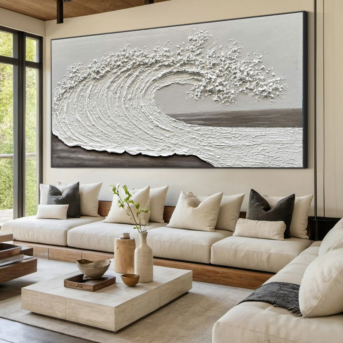 Ocean Surge – Plaster Relief Coastal Abstract Texture Painting | Coastal Modern Living Room & Bedroom Art