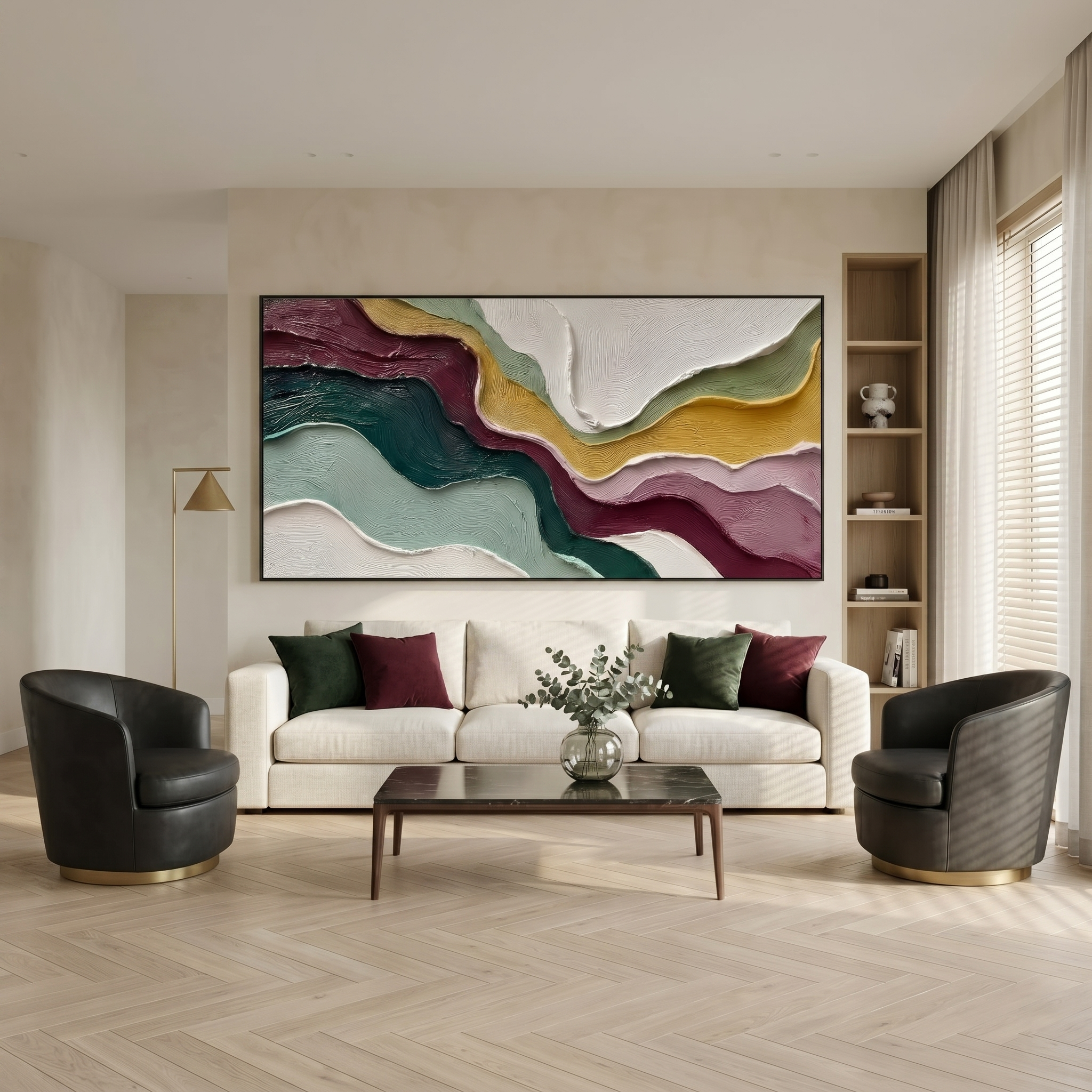 Rhythms of Nature – Modern Abstract Impasto Painting | Large Horizontal Wabi-Sabi Living Room Art