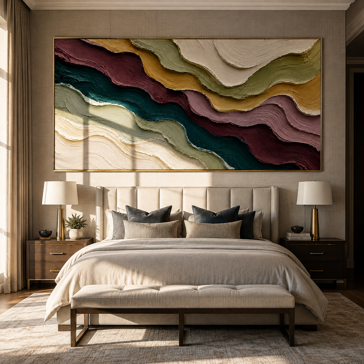 Strata in Quiet Descent displayed in a dining room with coordinated modern decor