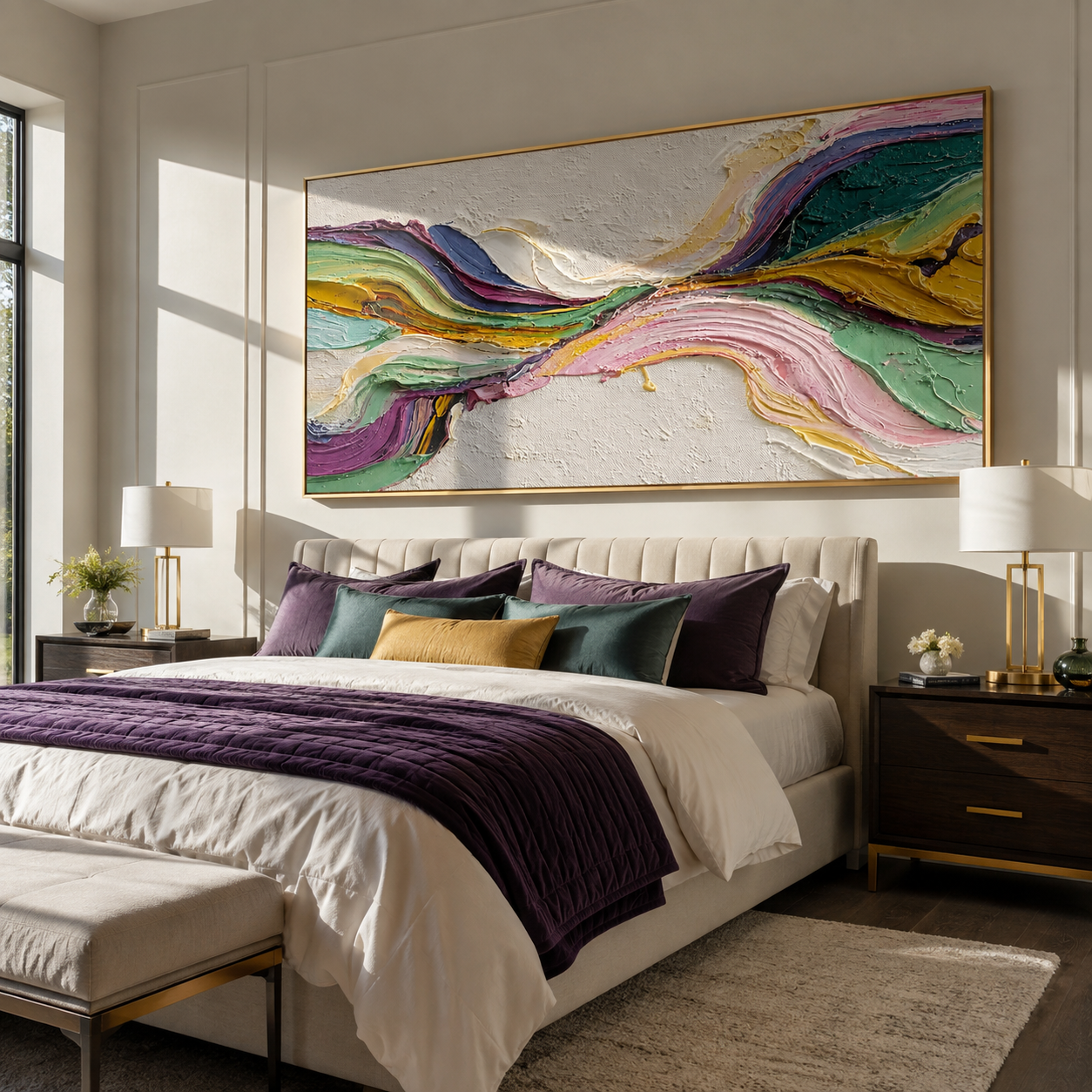 Currents Through Open Ground presented over an entryway console in a contemporary home