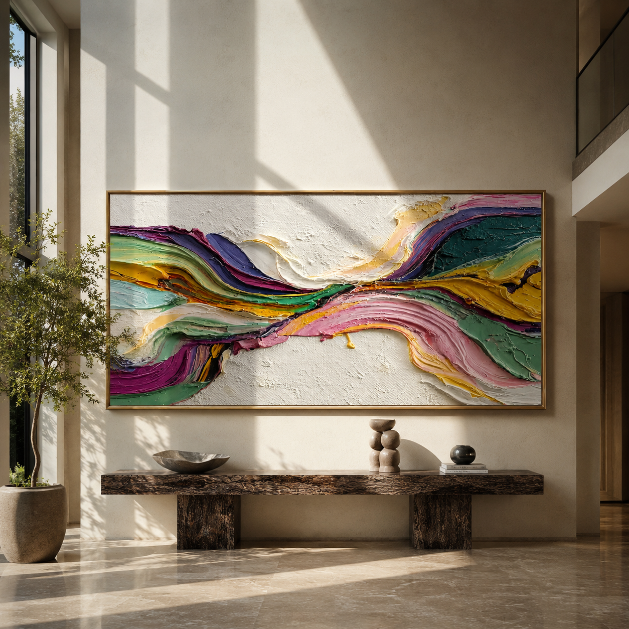 Currents Through Open Ground displayed in a dining room with coordinated modern decor
