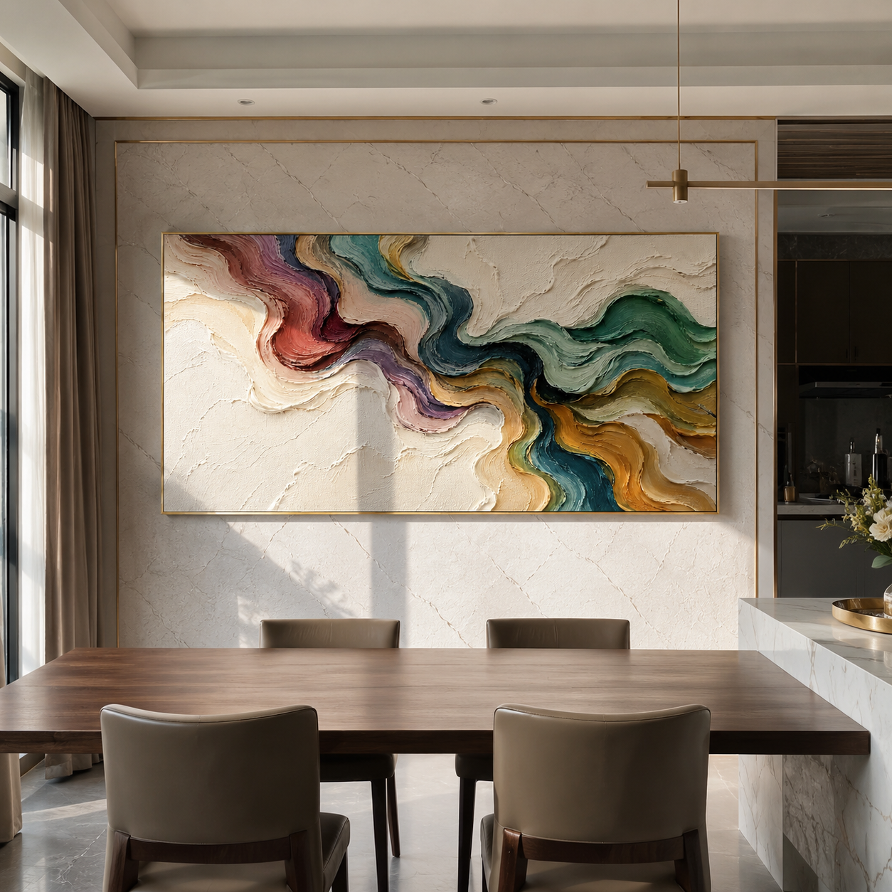 Confluence in Soft Color presented over an entryway console in a contemporary home