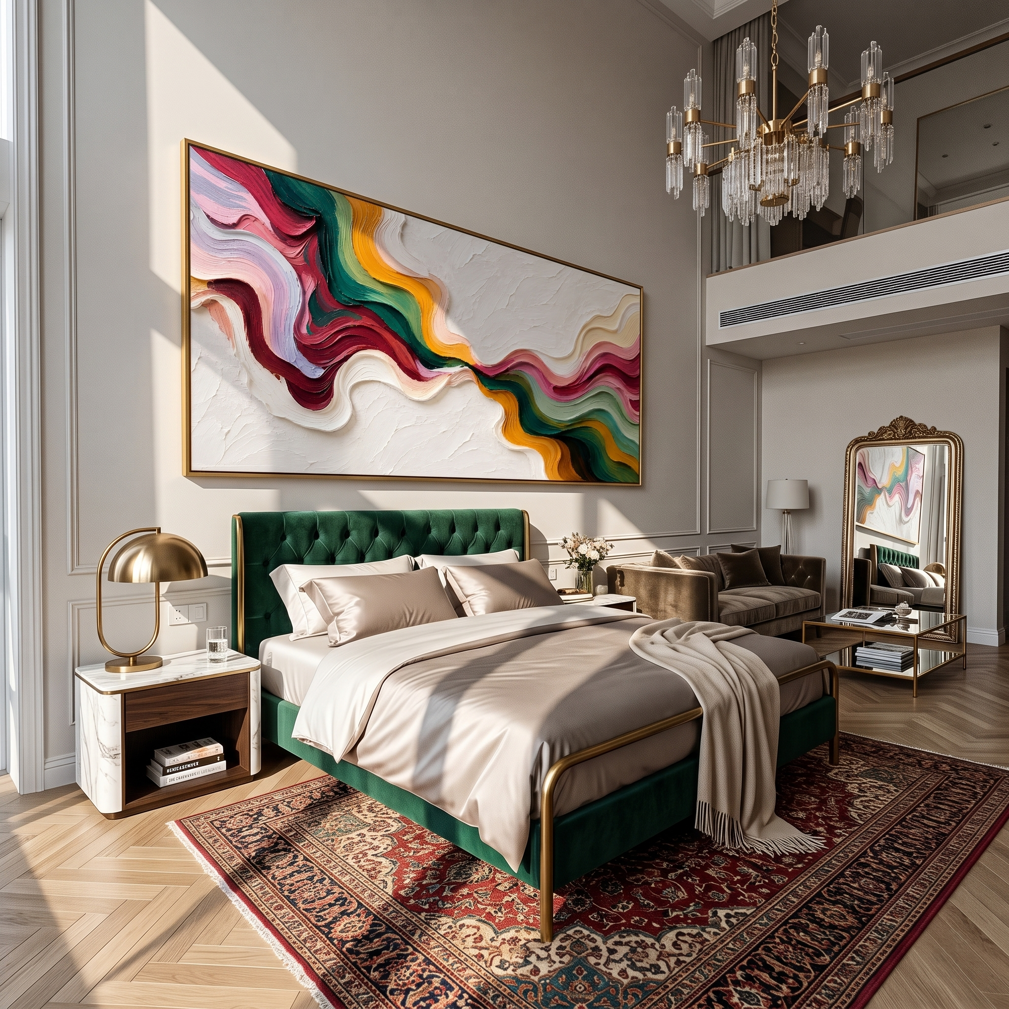 Chromatic River Crossing displayed in a dining room with coordinated modern decor