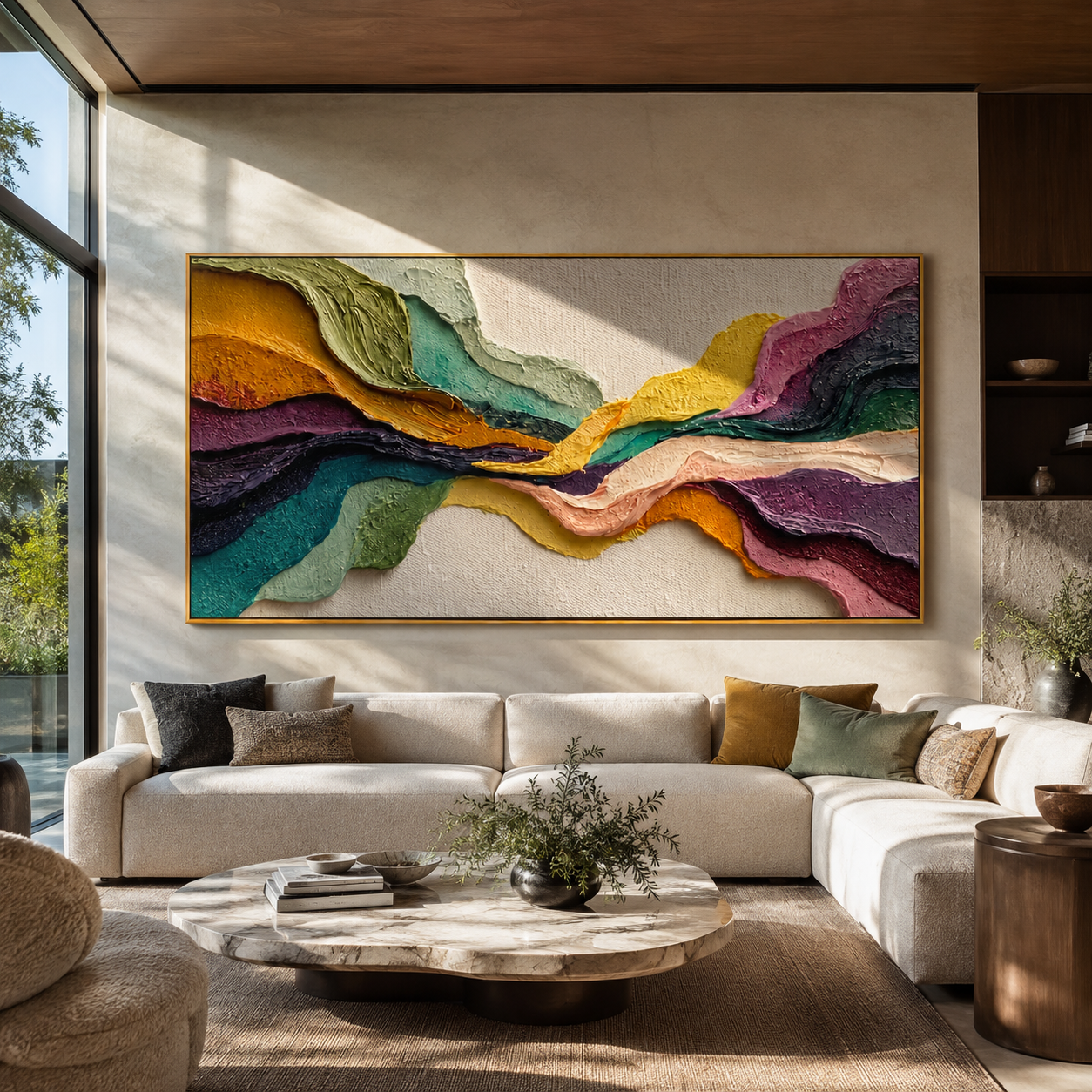 Tectonic Color Passage displayed in a dining room with coordinated modern decor