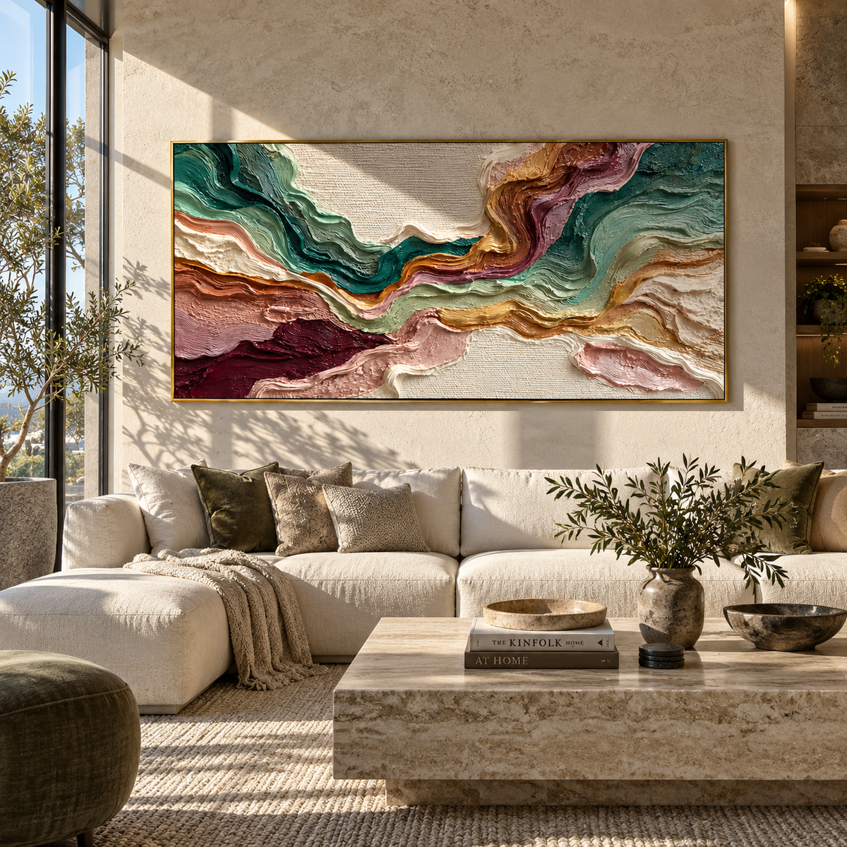 Opposing Currents Meet Light displayed in a dining room with coordinated modern decor