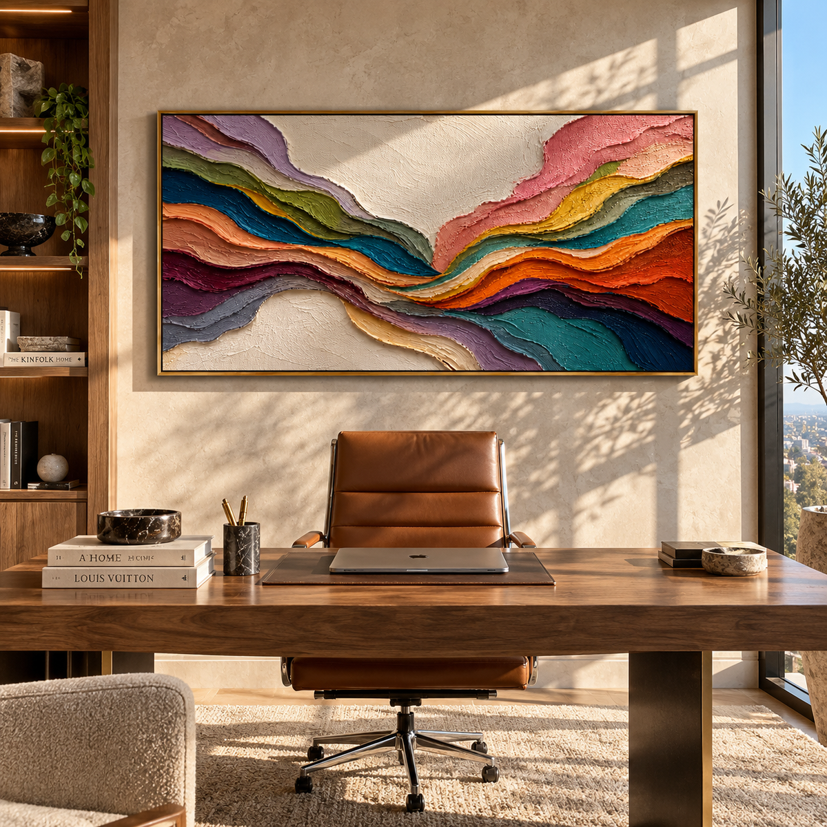 Color Strata Hold Horizon styled in a quiet reading nook with neutral furnishings