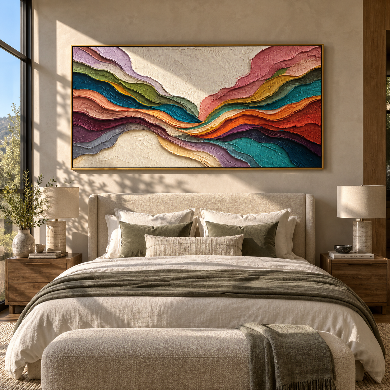 Color Strata Hold Horizon presented over an entryway console in a contemporary home