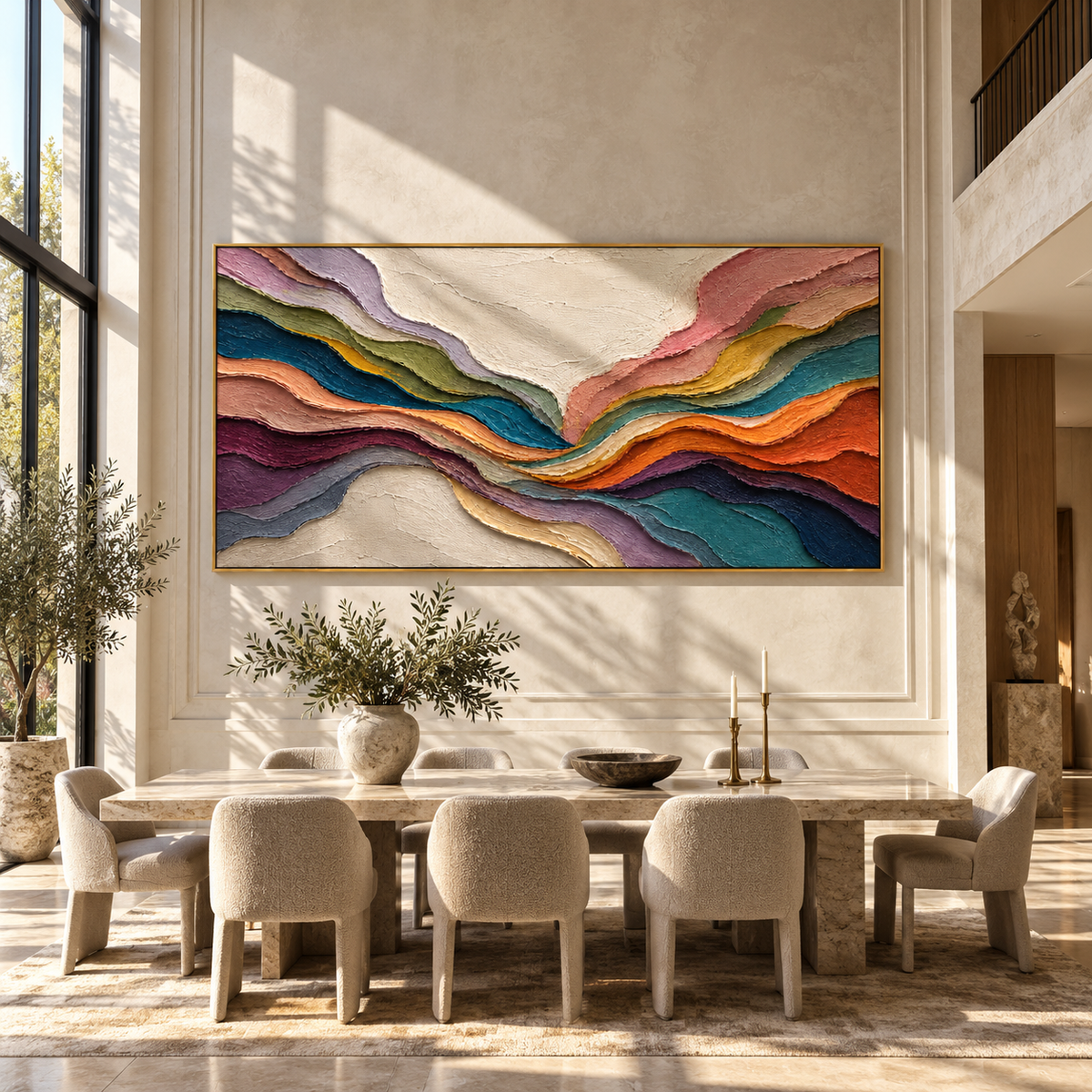 Chromatic Valleys Meet Center displayed in a dining room with coordinated modern decor