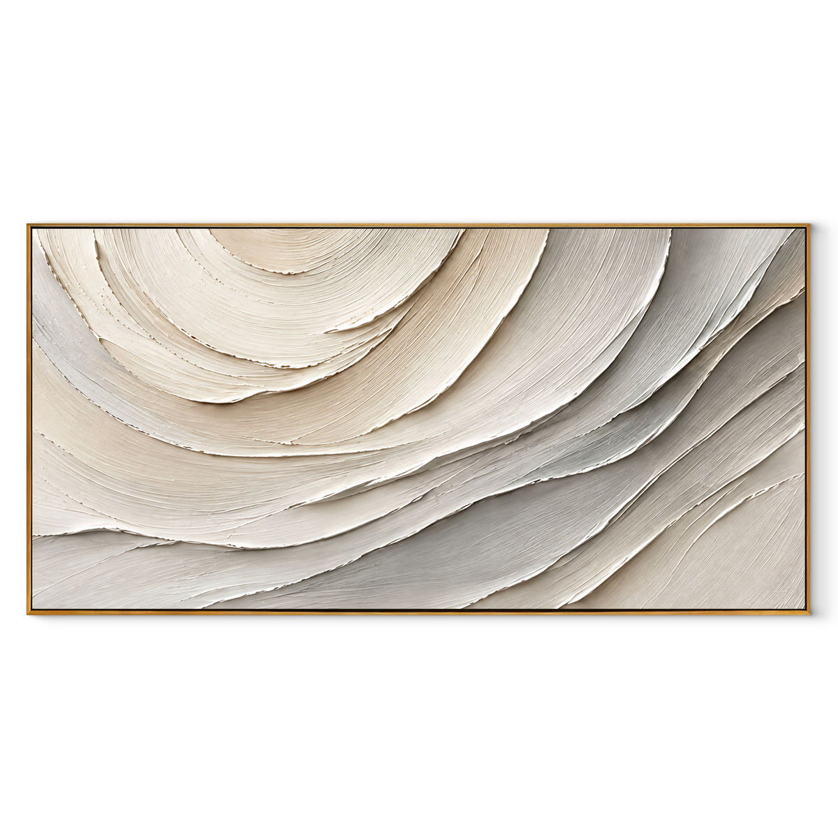 Ivory Currents Unfold panoramic canvas artwork in a wood frame on white