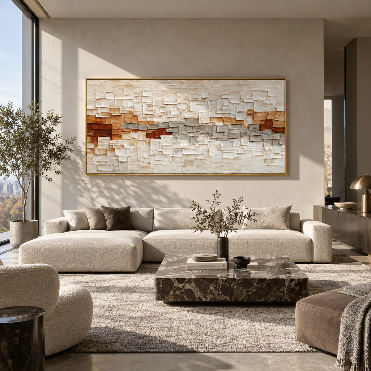 White Blocks Meet Earth presented in an alternate room setting