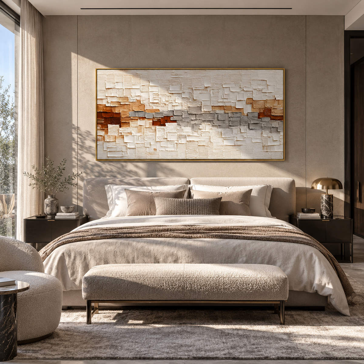 White Blocks Meet Earth displayed with natural materials and modern decor