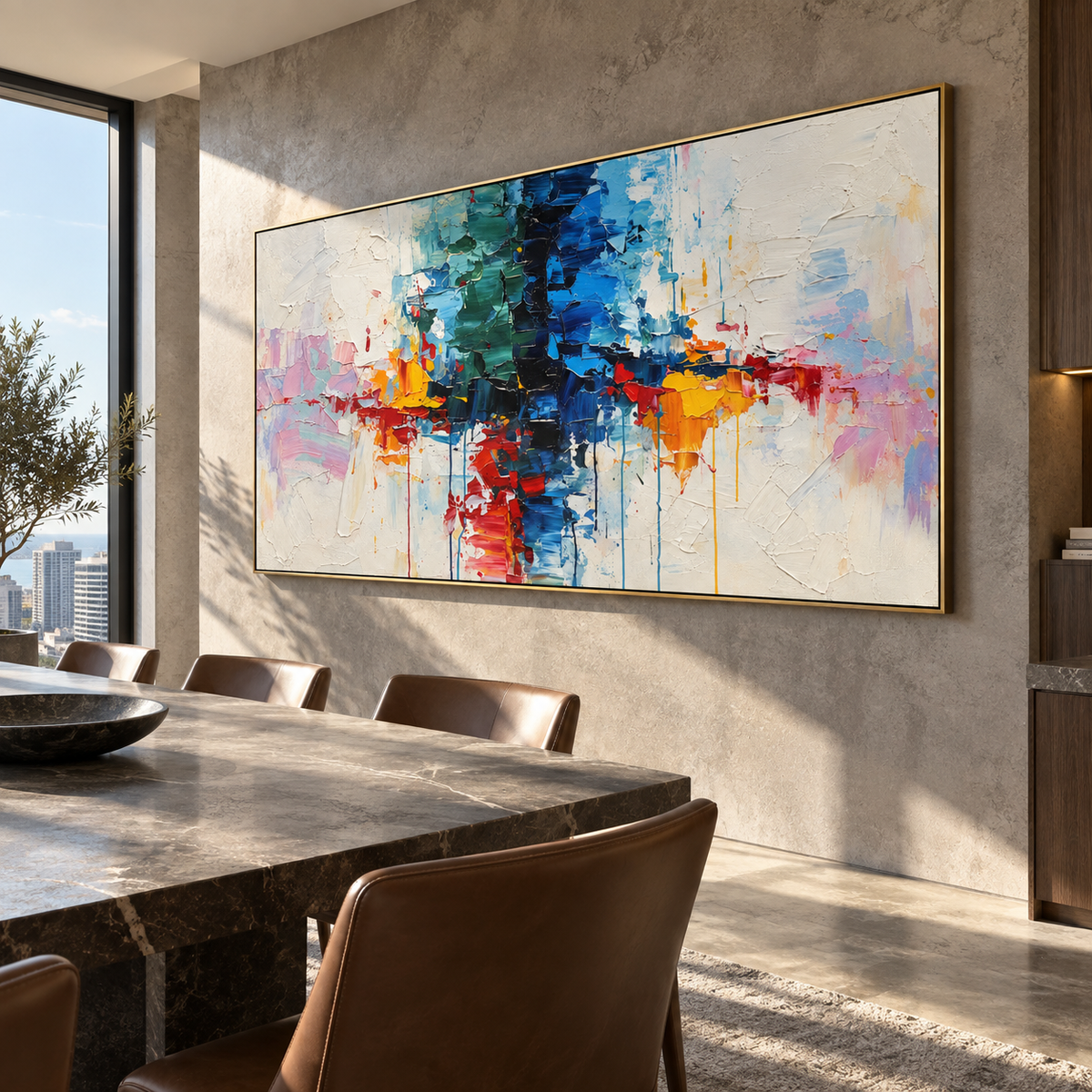 Color Crosses the Silence wide painting styled as a refined focal point