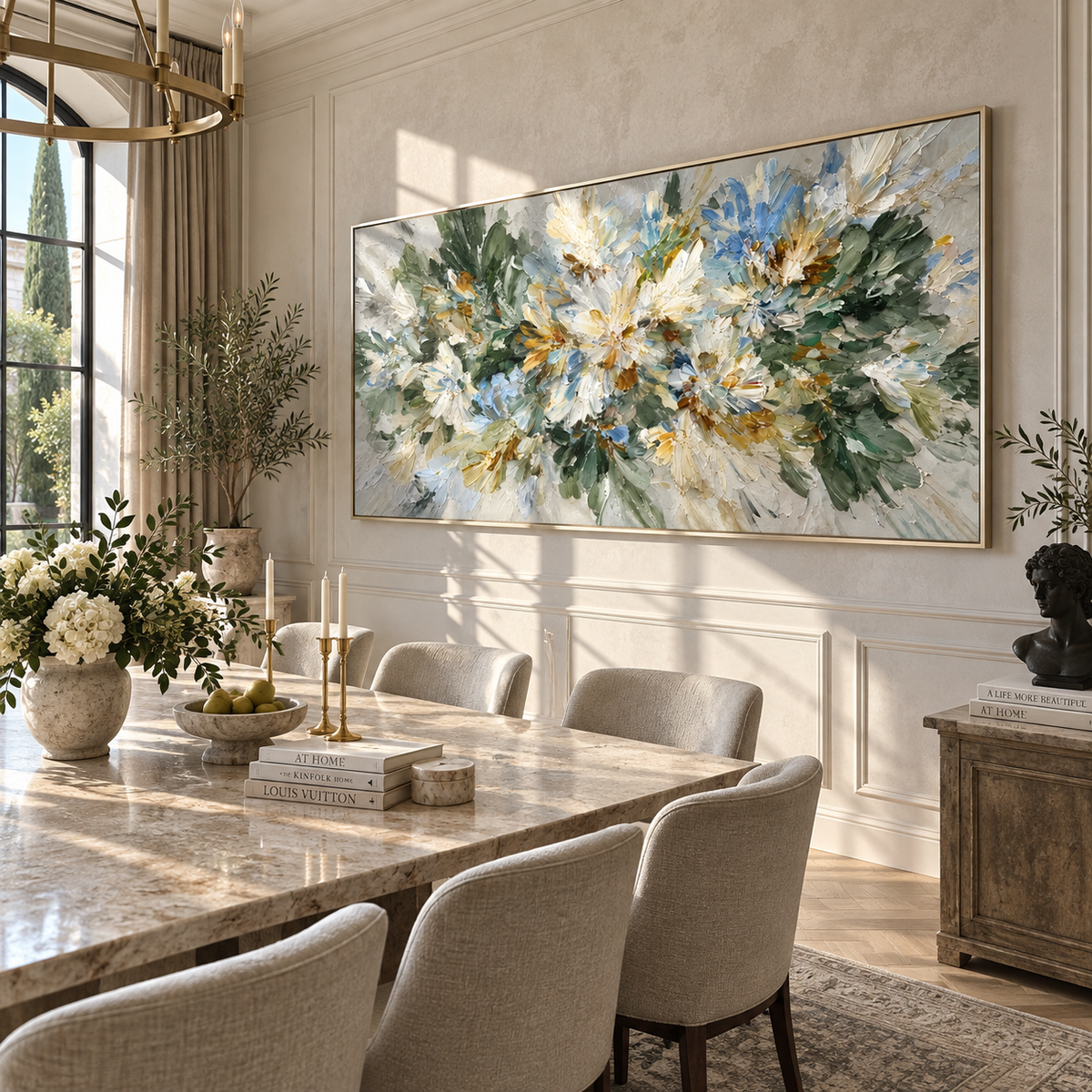 White Blossoms Gather presented in an alternate room setting