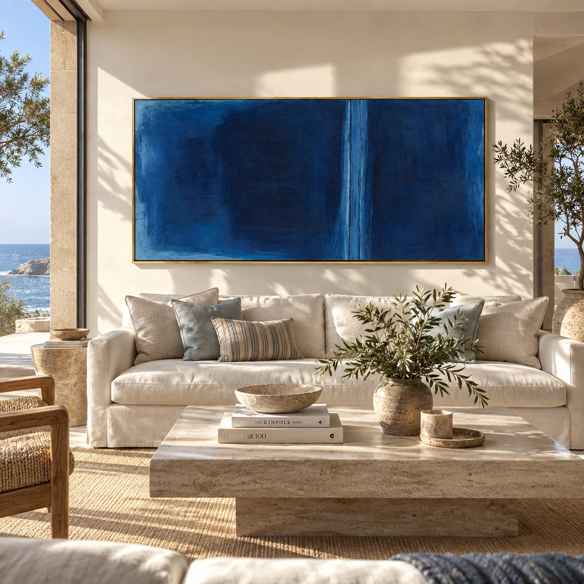 Blue Divide at Midnight wide painting styled as a refined focal point