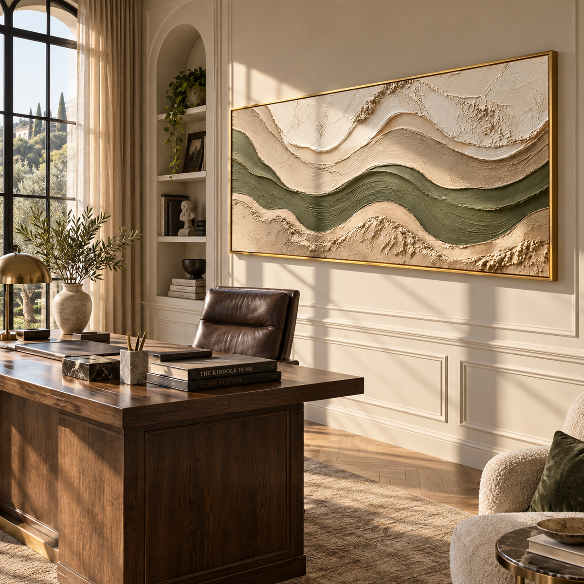 Olive River Between Sand wide painting styled as a refined focal point