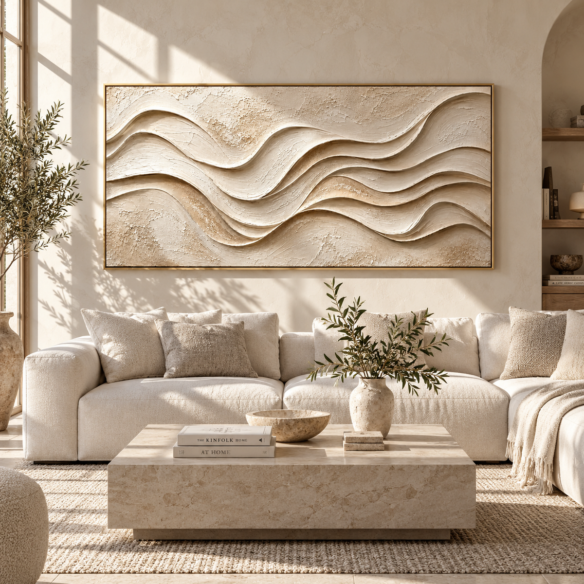 Ivory Waves Keep Time displayed with natural materials and modern decor