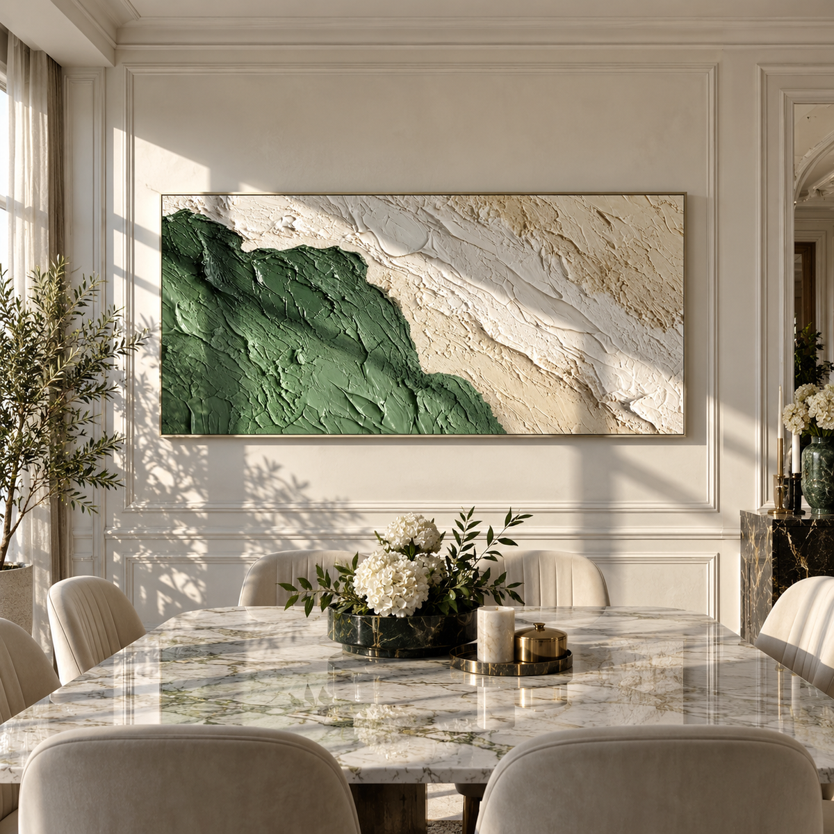 Green Field Meets Plaster presented in an alternate room setting