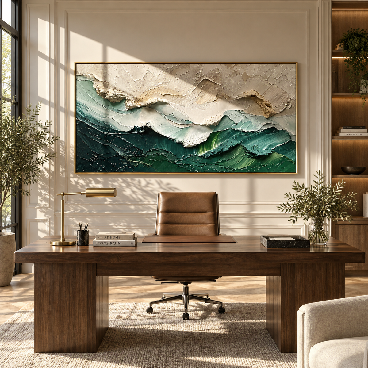 Emerald Breakers Rise displayed with natural materials and modern decor