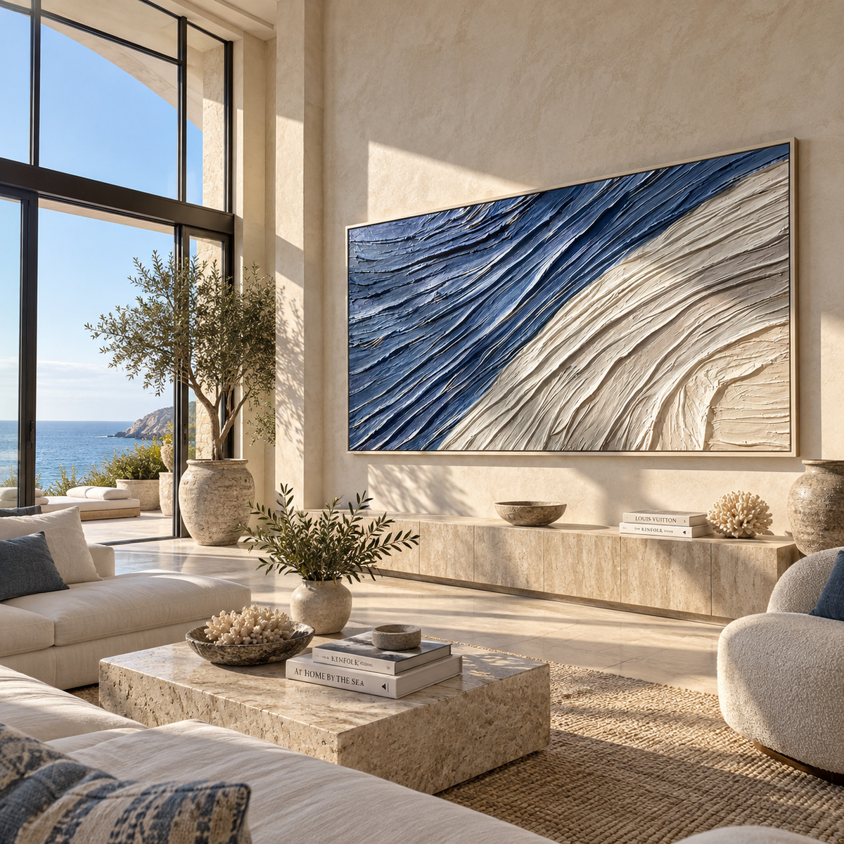 Indigo Current Turns displayed with natural materials and modern decor