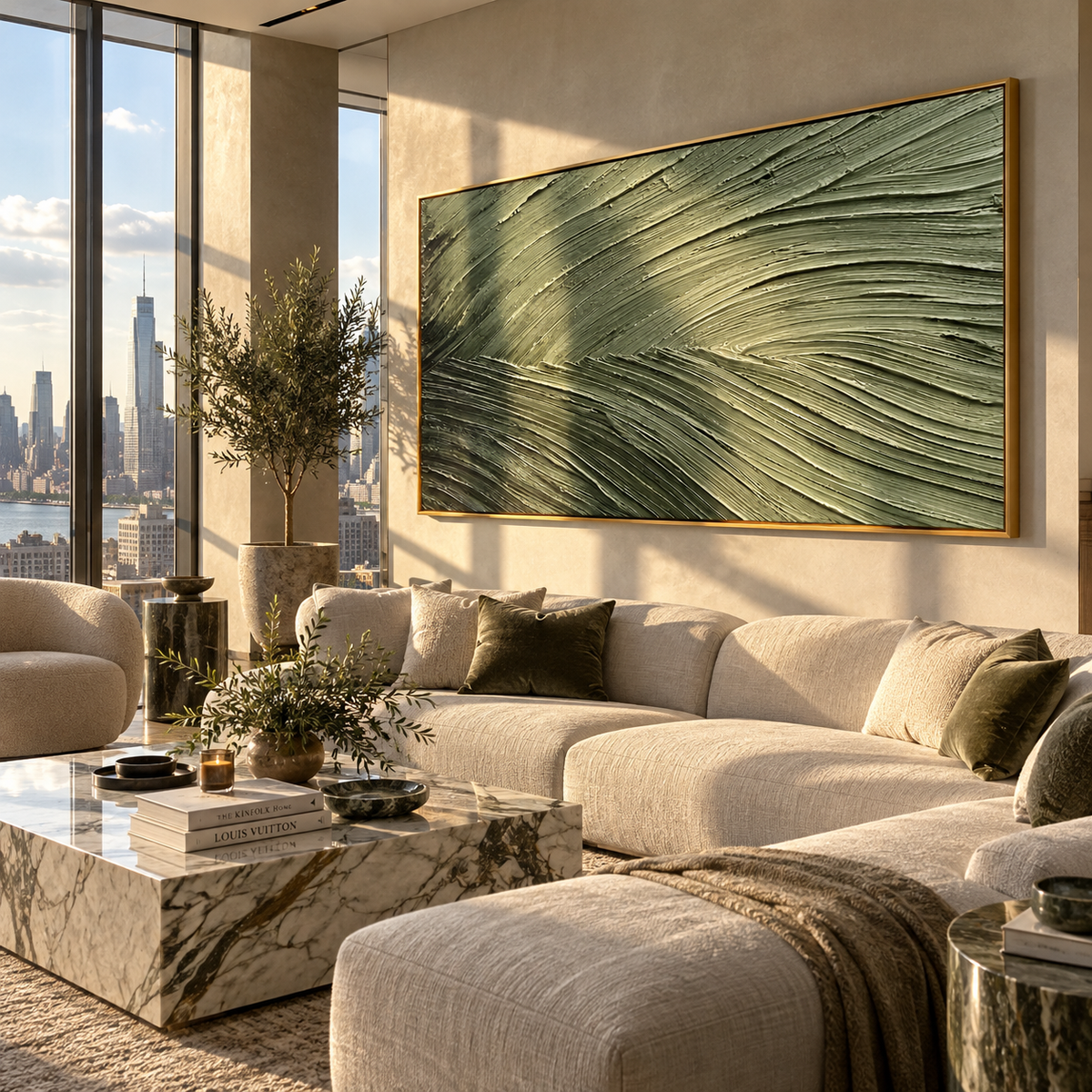 Olive Wind Lines presented in an alternate room setting