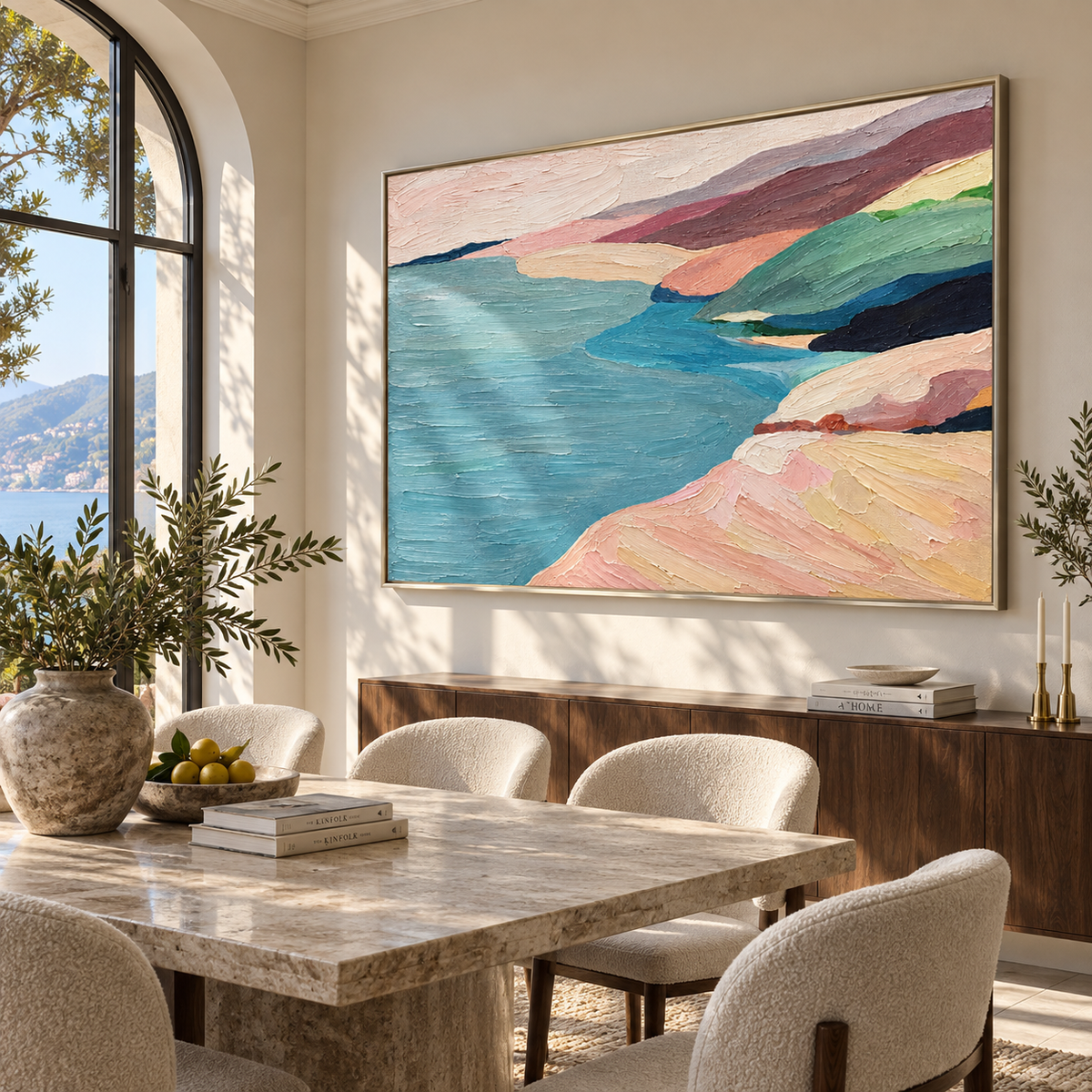 Pastel Shores Meet Water horizontal painting styled as a refined focal point