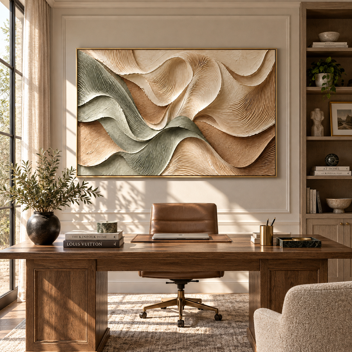 Sage Ribbons Fold Softly presented in an alternate room setting