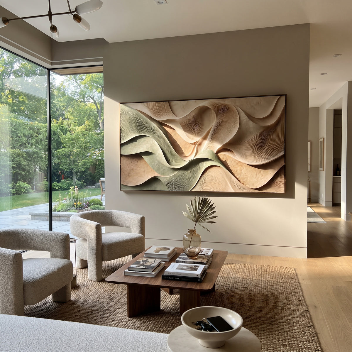 Sage Dunes at Rest horizontal painting displayed as a room focal point