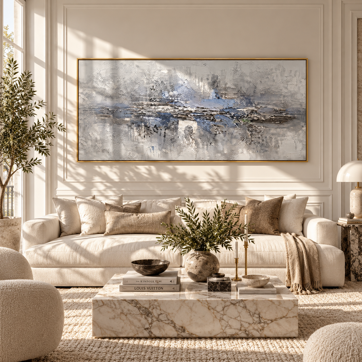 Mist Across Quiet Water textured wall art shown in a contemporary room setting