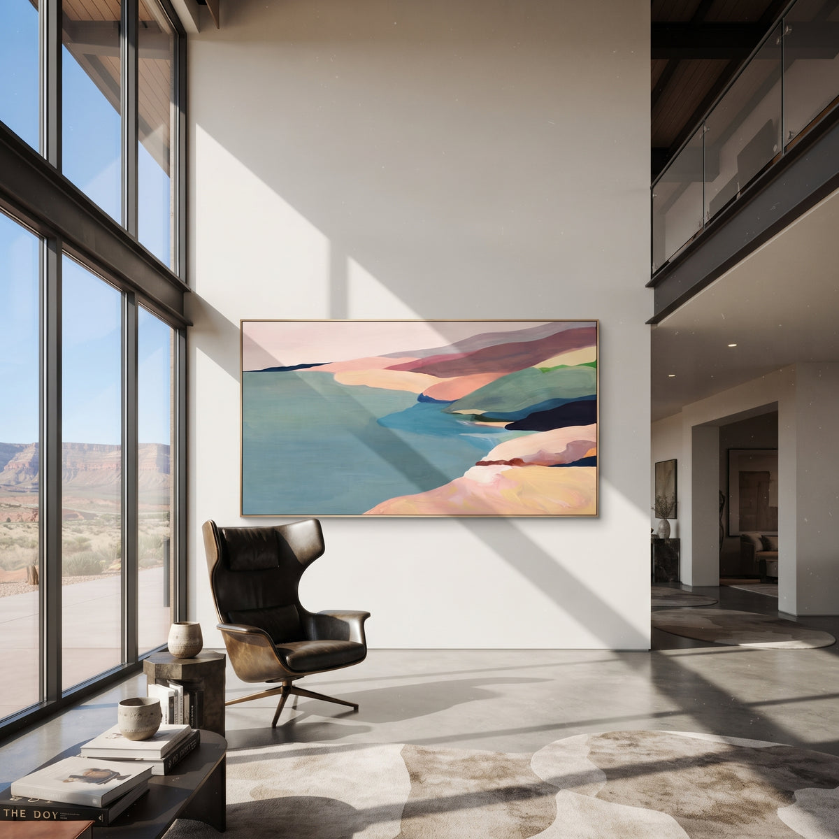 Coastline in Pastel Calm horizontal painting displayed as a room focal point
