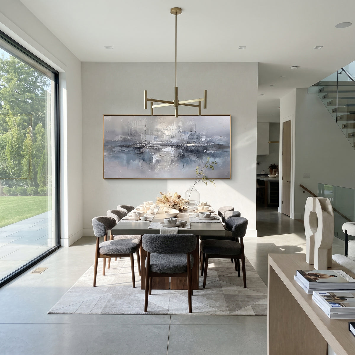 Silver Harbor in Fog horizontal painting displayed as a room focal point